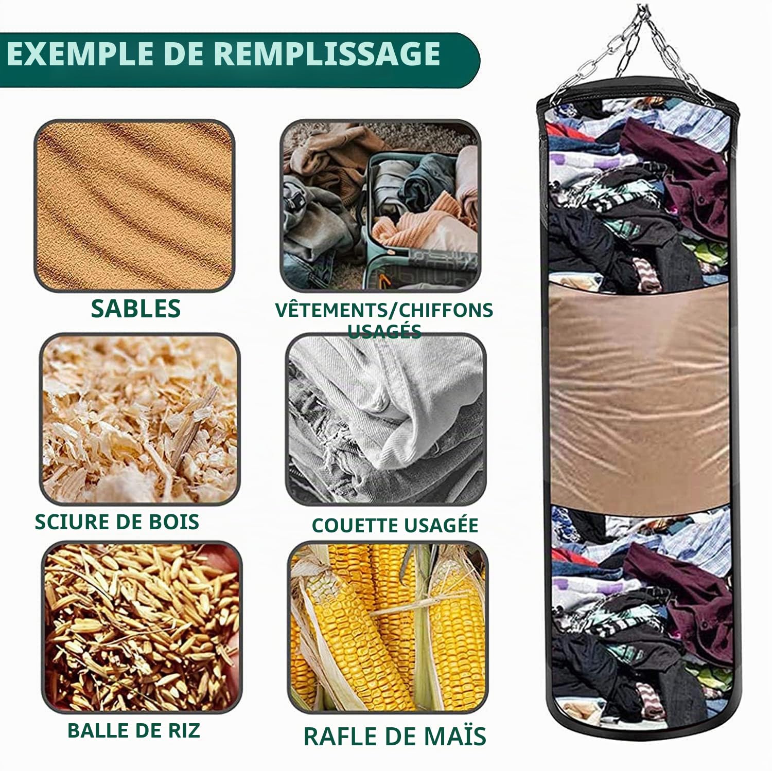Sac de Frappe Lourd pour Adultes, Jeunes Enfants – Sac de Boxe intérieur/Jardin Non rempli avec Gants de Frappe, enveloppes, chaîne, Crochet de Plafond pour MMA, Kickboxing, Muay Thai,