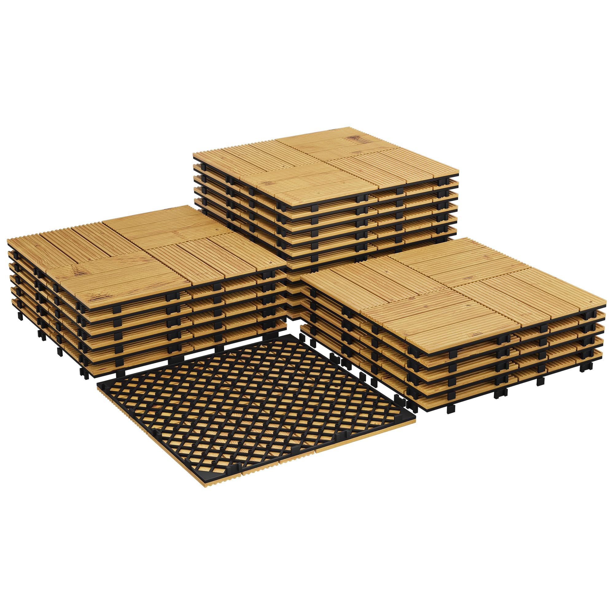 Dalles terrasse clipsables en bois d'acacia 30x30cm jaune 33pcs