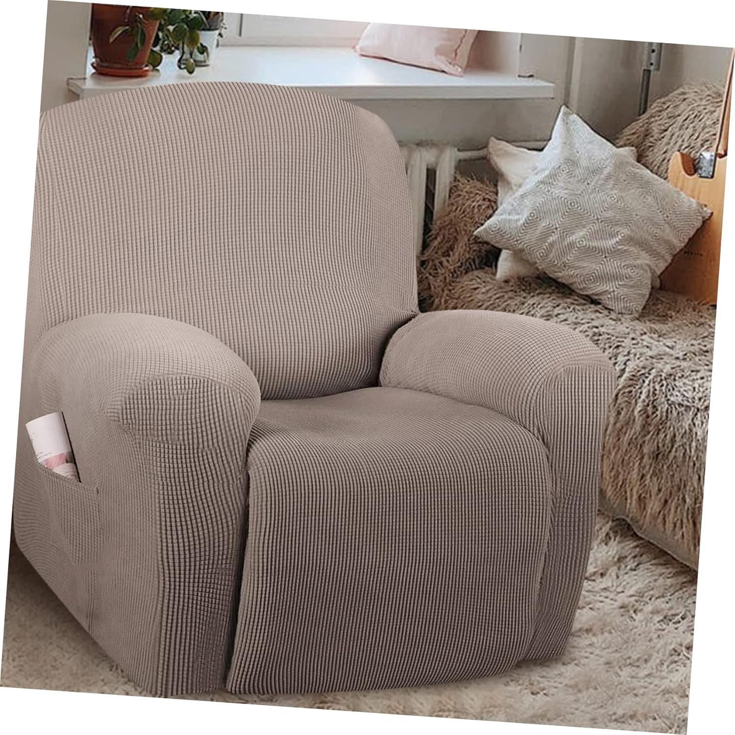 Alipis Stretch Recliner Slipcover Soft Plush Fabric Reclining Sofa Cover Full Protection for Large and Small Recliner Chairs Machine Washable and Sturdy for Living Room Decor
