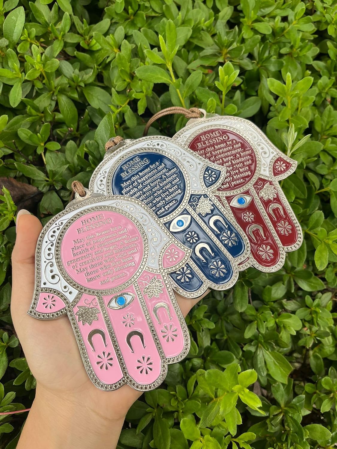 A&S Mezuzot Hamsa Wall Decor Evil Eye Charm Protection Amulet Home/Business Good Luck Charms in English/Hebrew Blessings (Multi Color Mosaic, English Blessings)