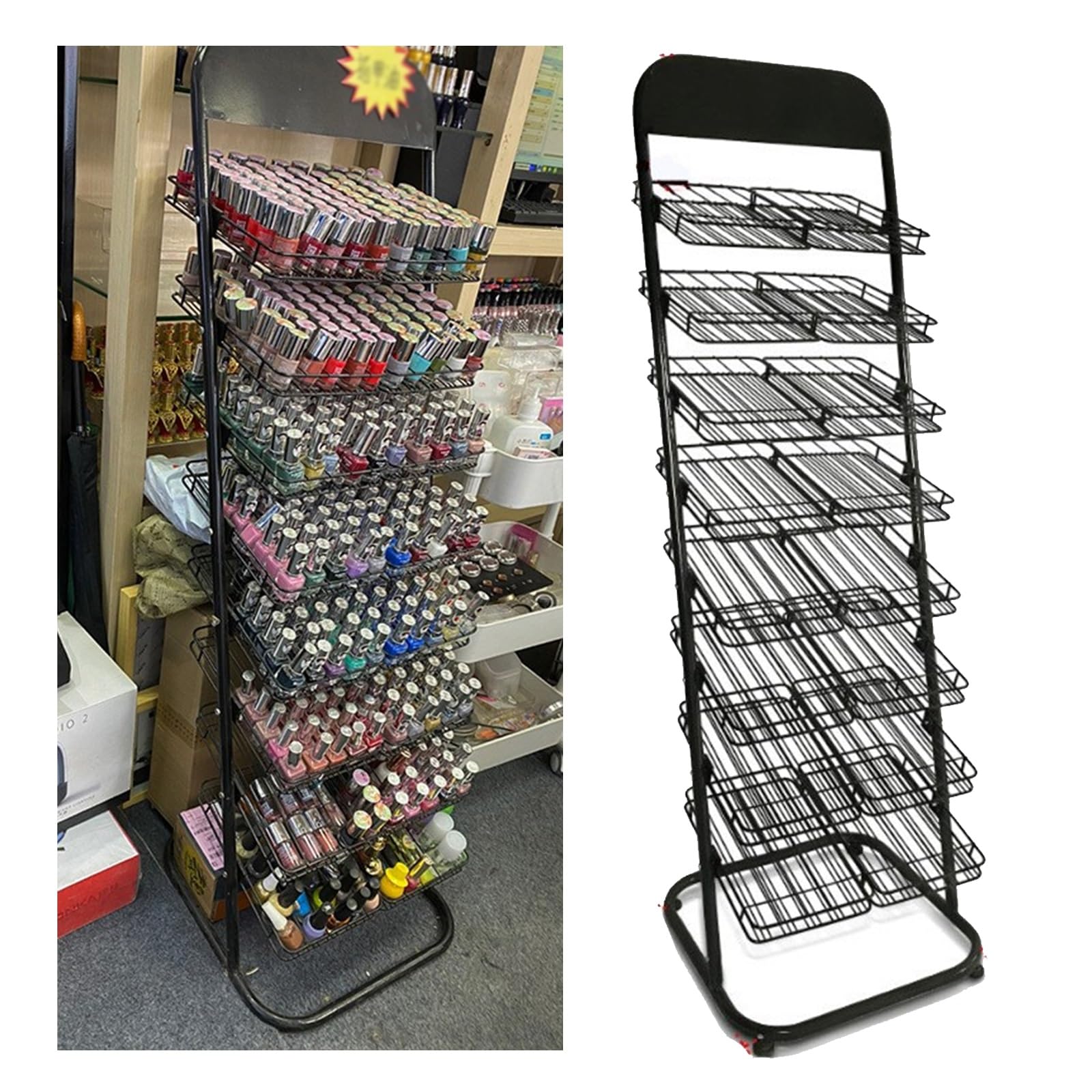 8-Tier Nail Polish Organizer Wall Mount Holds 560 Bottles Floor Standing Salon Cosmetic Display Stand for Supermarket Retail