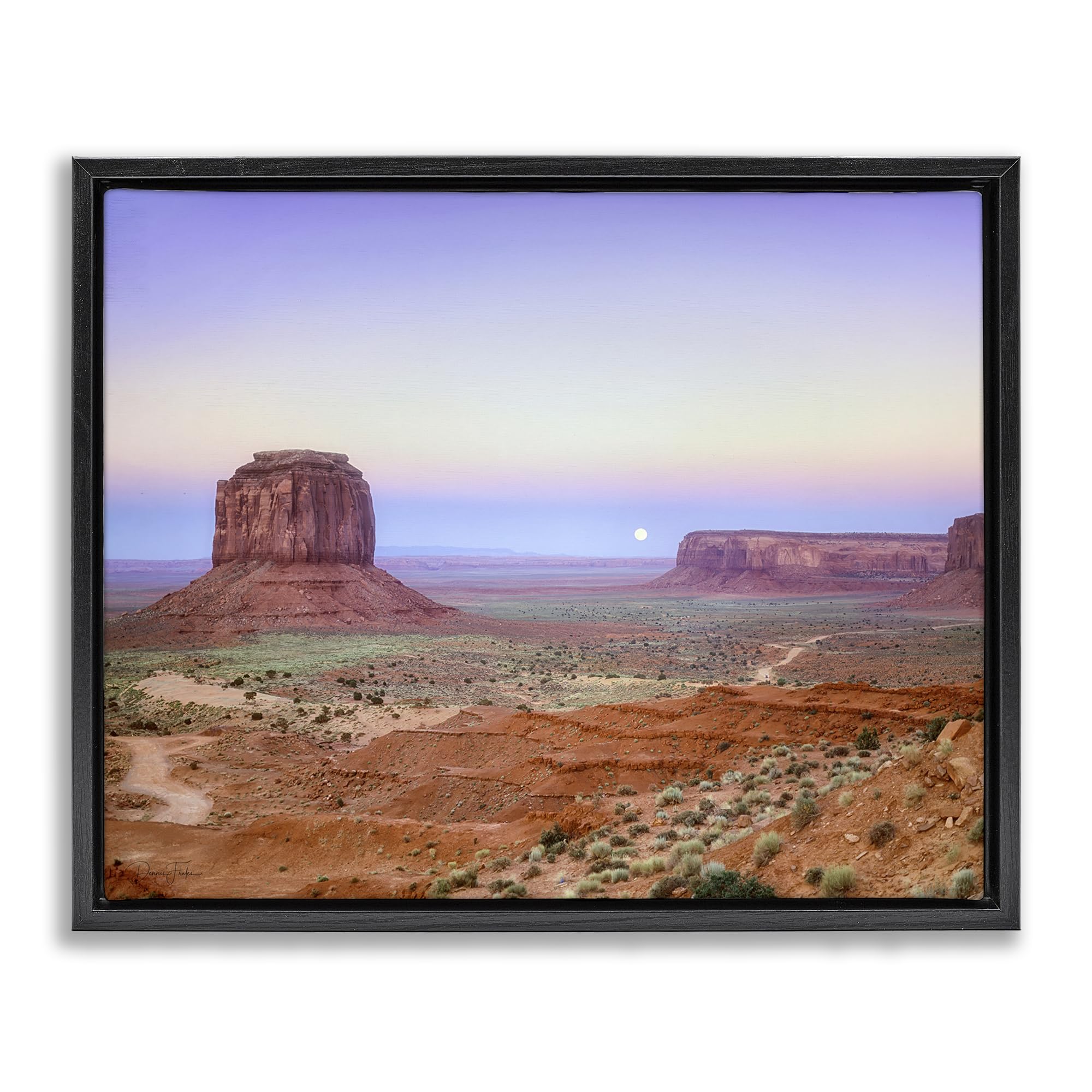 Stupell Industries Moonrise Monument Valley Canyon 'Moonrise Over Monument Valley', Floating Frame Canvas Art, Black, 31 X 25 Inches, Easy To Hang And Sturdy, Made In Usa, By Dennis Frates