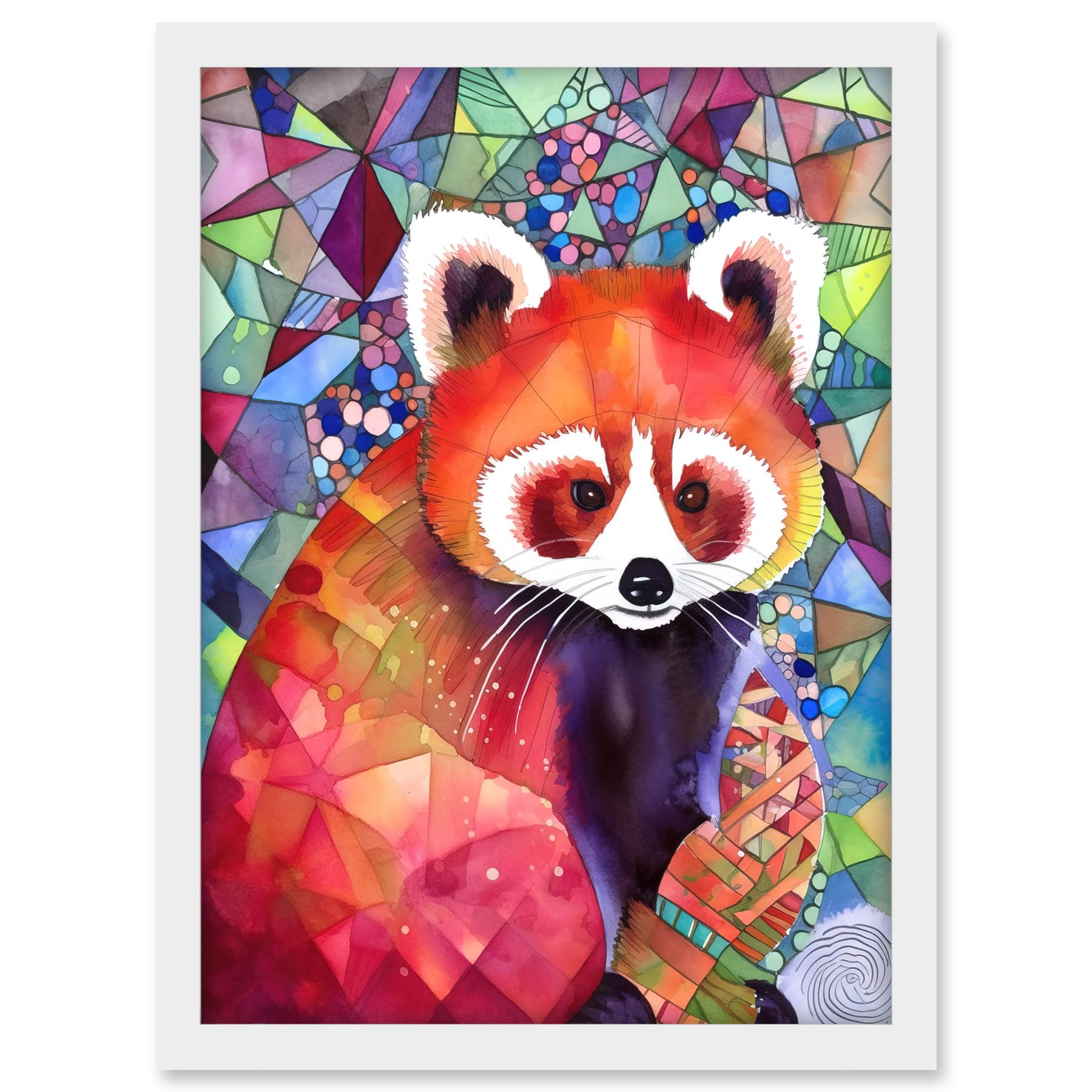 Artery8 Red Panda Polygon Pattern Folk Art Artwork Framed A3 Wall Art Print