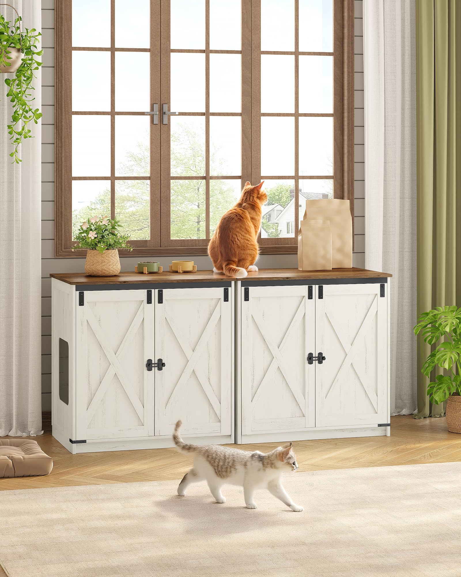 Hzuaneri Cat Litter Box Enclosure Enclosed, Hidden Litter Box Furniture Cabinet Large, Wooden Indoor Cat House with Adjustable Shelf for Top Entry Litter Box, Farmhouse Rustic Brown and White CB85414X - image 8