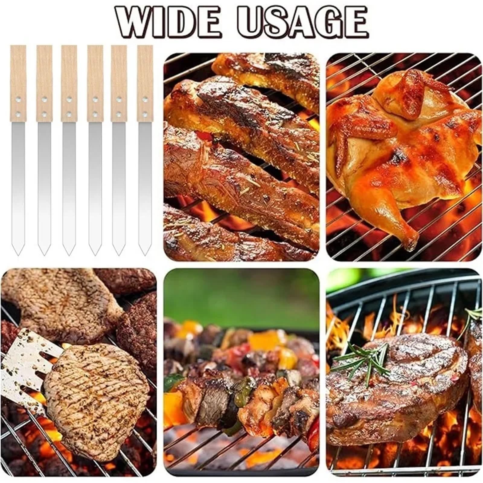 Brochetas Brochetas for kebab de acero inoxidable reutilizables Kobide 15,7 pulgadas largo, 0,91 ancho y 2 mm grosor(6pcs-410x23x2MM)