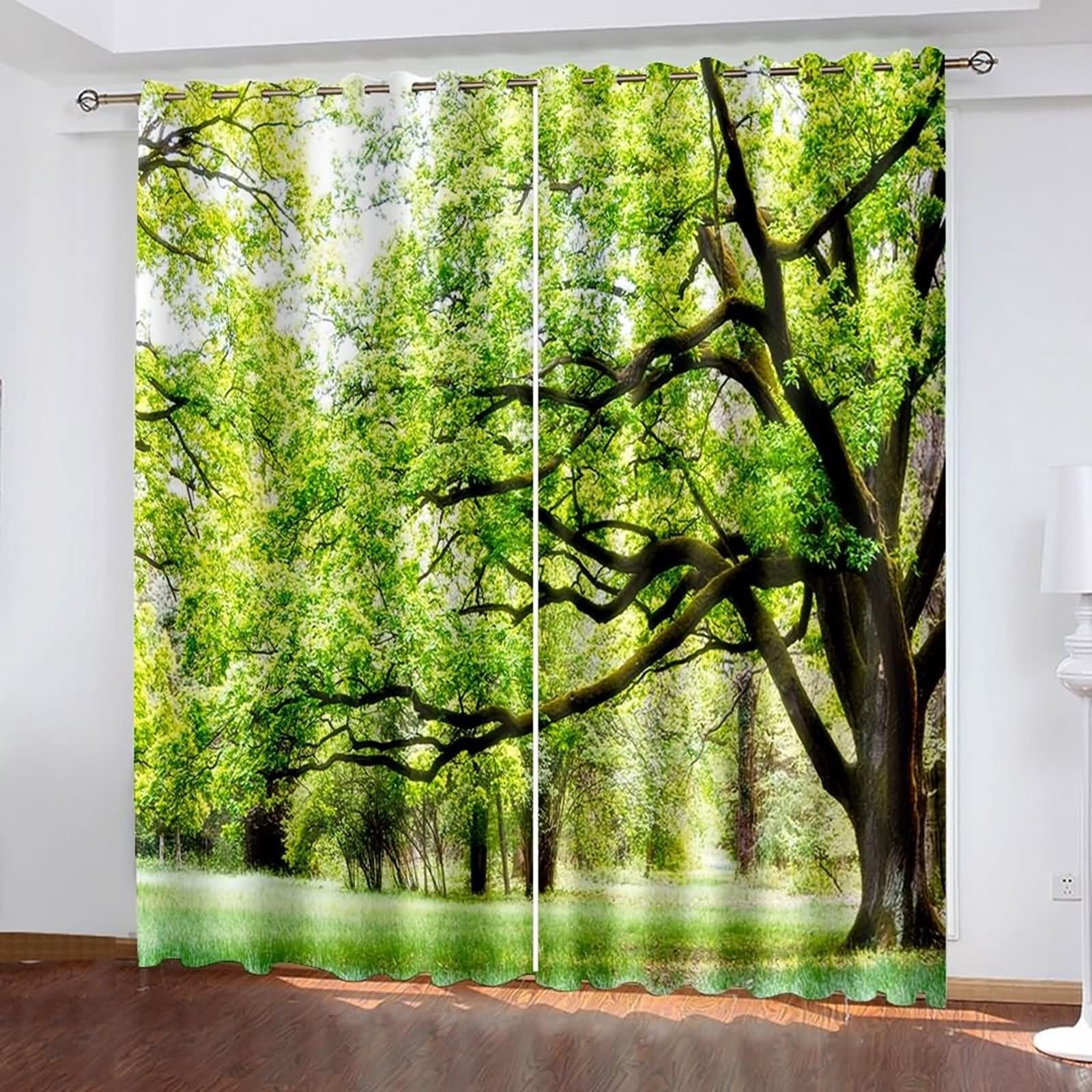 Zasłona okienna kuchenna, zasłona zaciemniająca okno kuchenne zielony brązowy las zielony poliester 2 panele 274 x 244 cm