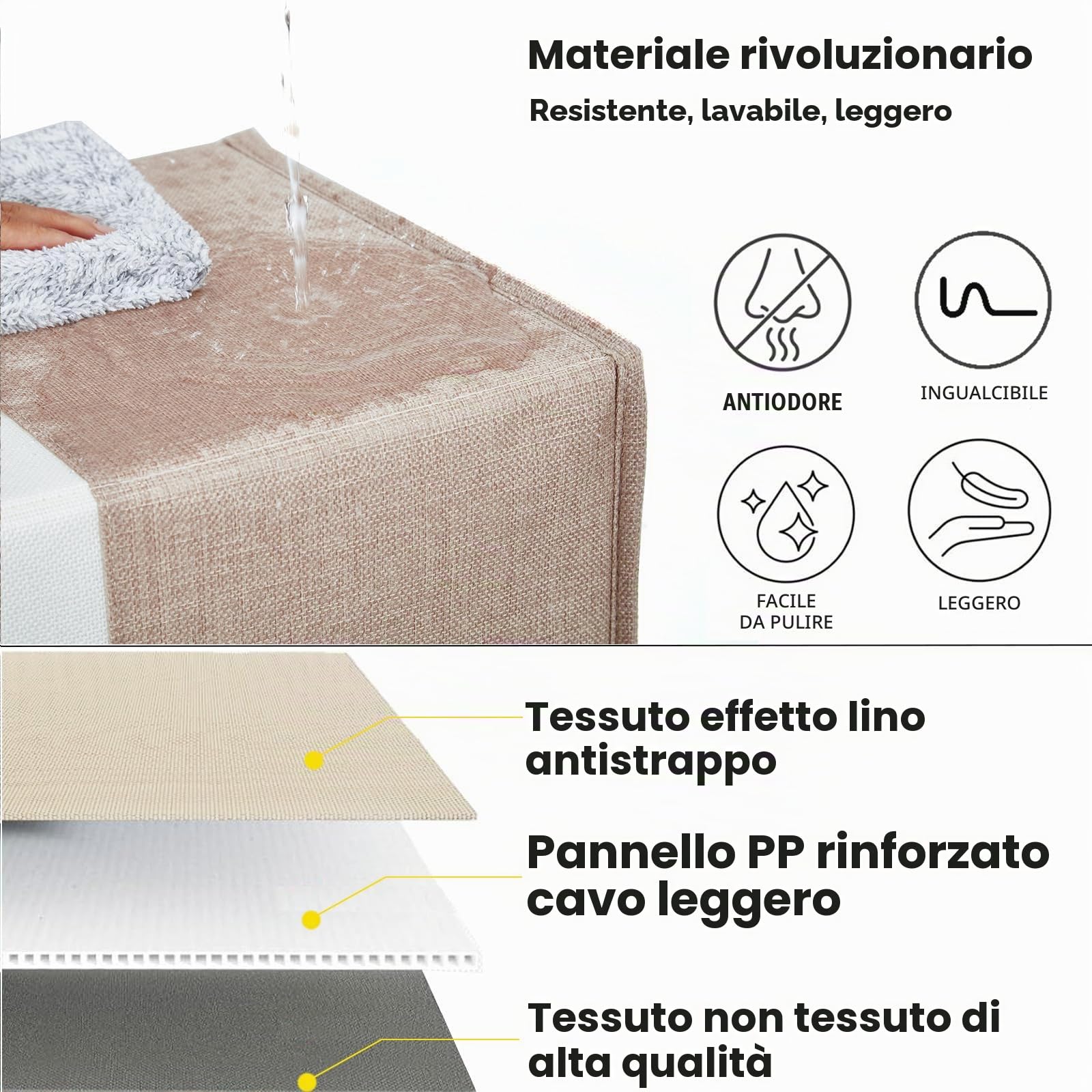 scatole portaoggetti 33x38x33cm, scatole pieghevoli in tessuto per giocattoli, vestiti, per scaffale, armadio per cameretta (Chiaro Khaki/Bianco Cremoso, set di 3)