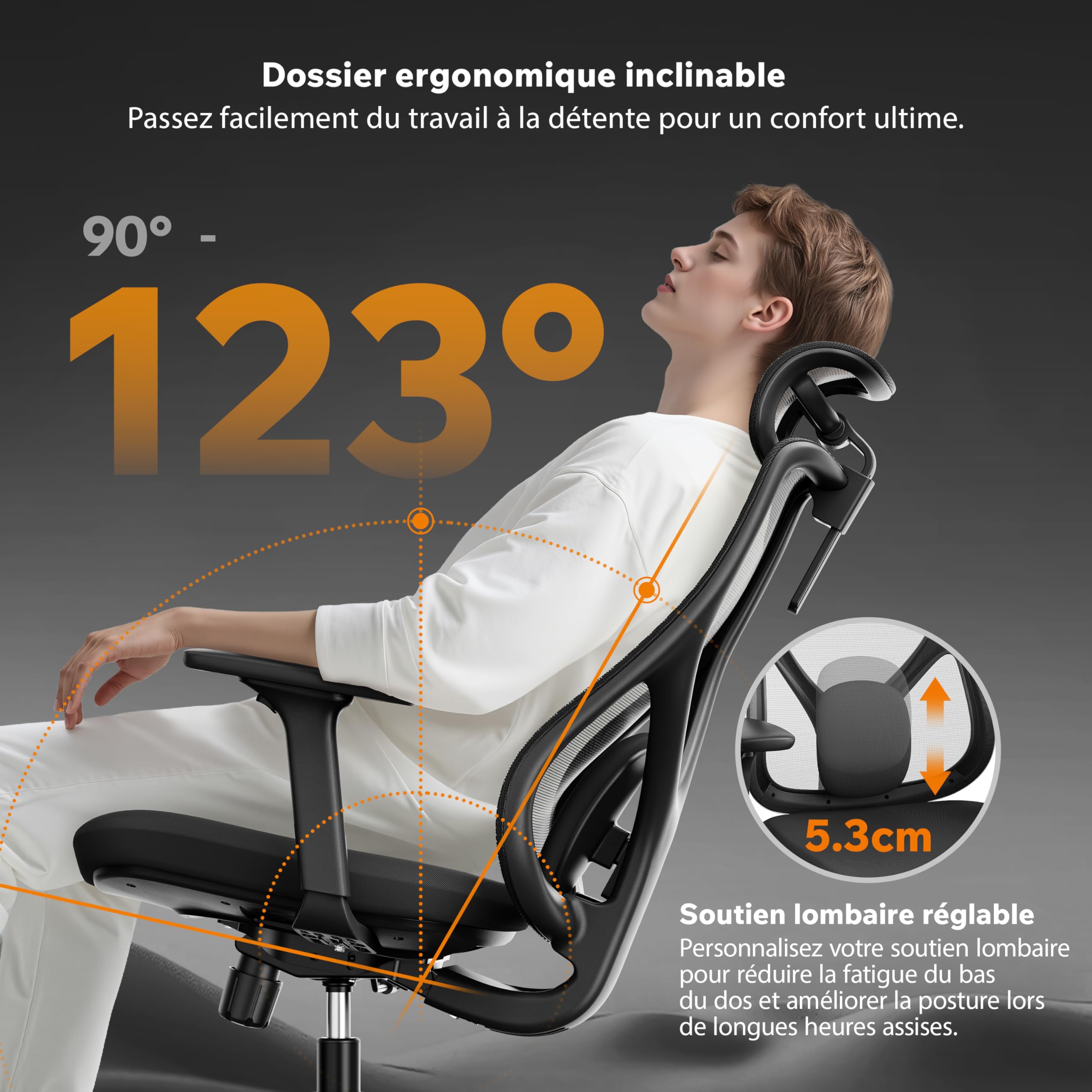 SENSE7 Chaise Ergonomique de Bureau Fauteuil 150kg Maille Respirante Noir