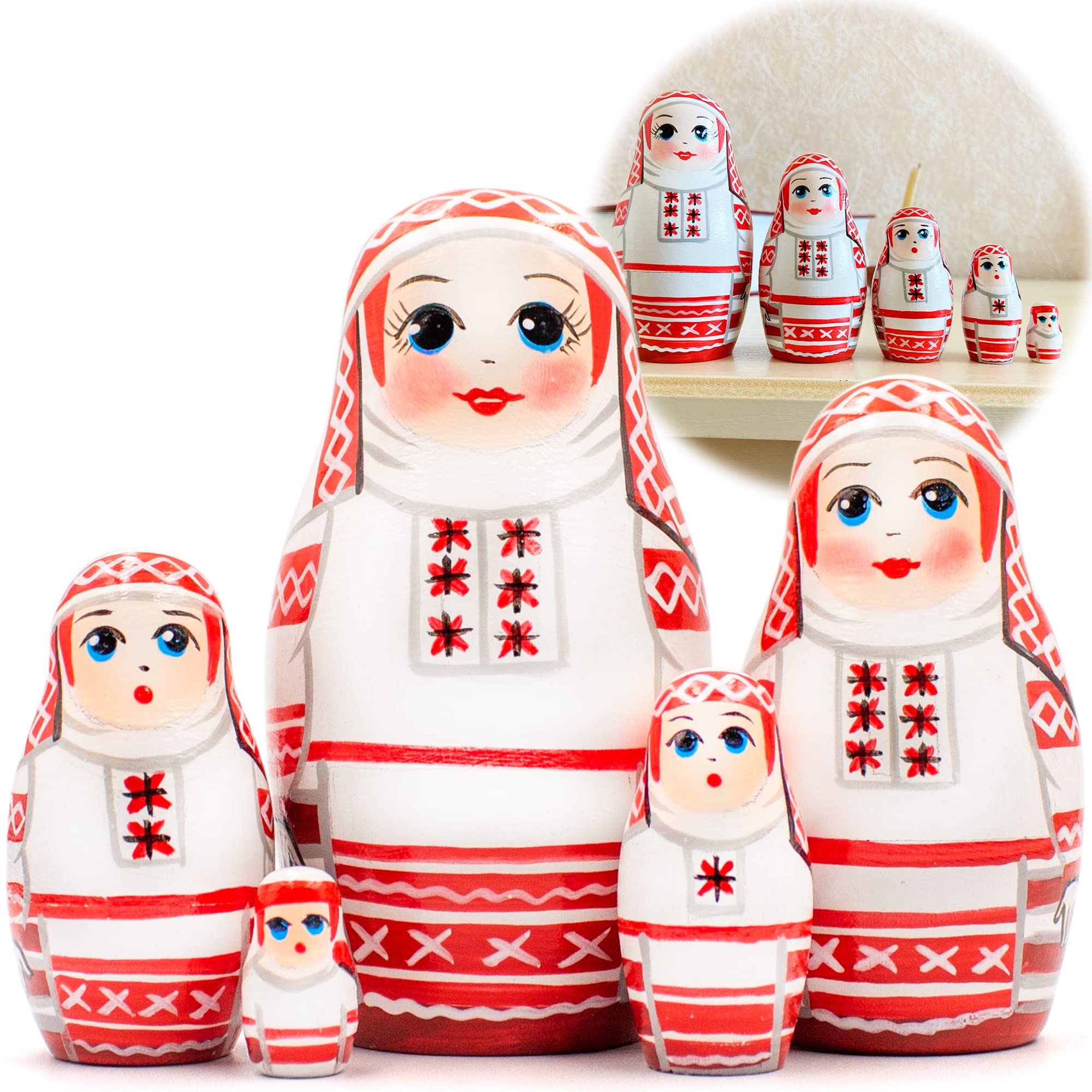 AEVVV Matryoshka Nesting Dolls Set 5 pcs - Traditional Russian Doll in Belarusian National Clothes