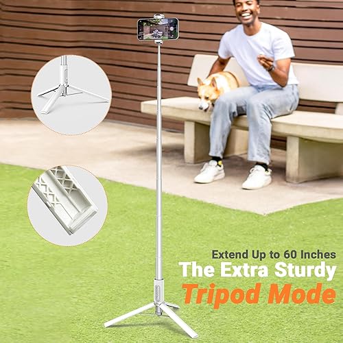 Miniatura 4 de Trípode para selfie stick de 33 pulgadas para iPhone y Android, trípode portátil para teléfono de viaje con control remoto para grabación de video,