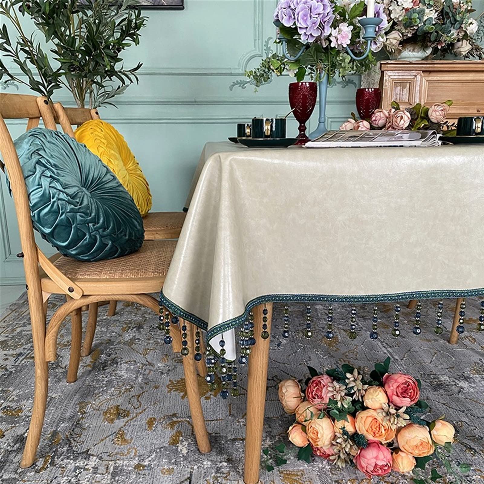 QBYRSSS Transparent Plastic Tablecloth Lace tablecloth Decorative Tablecloth Rectangle Water for Home PVC Plastic Wipe Clean Waterproof Square Table Cover Protector, 7 colors(F,120 * 170cm)