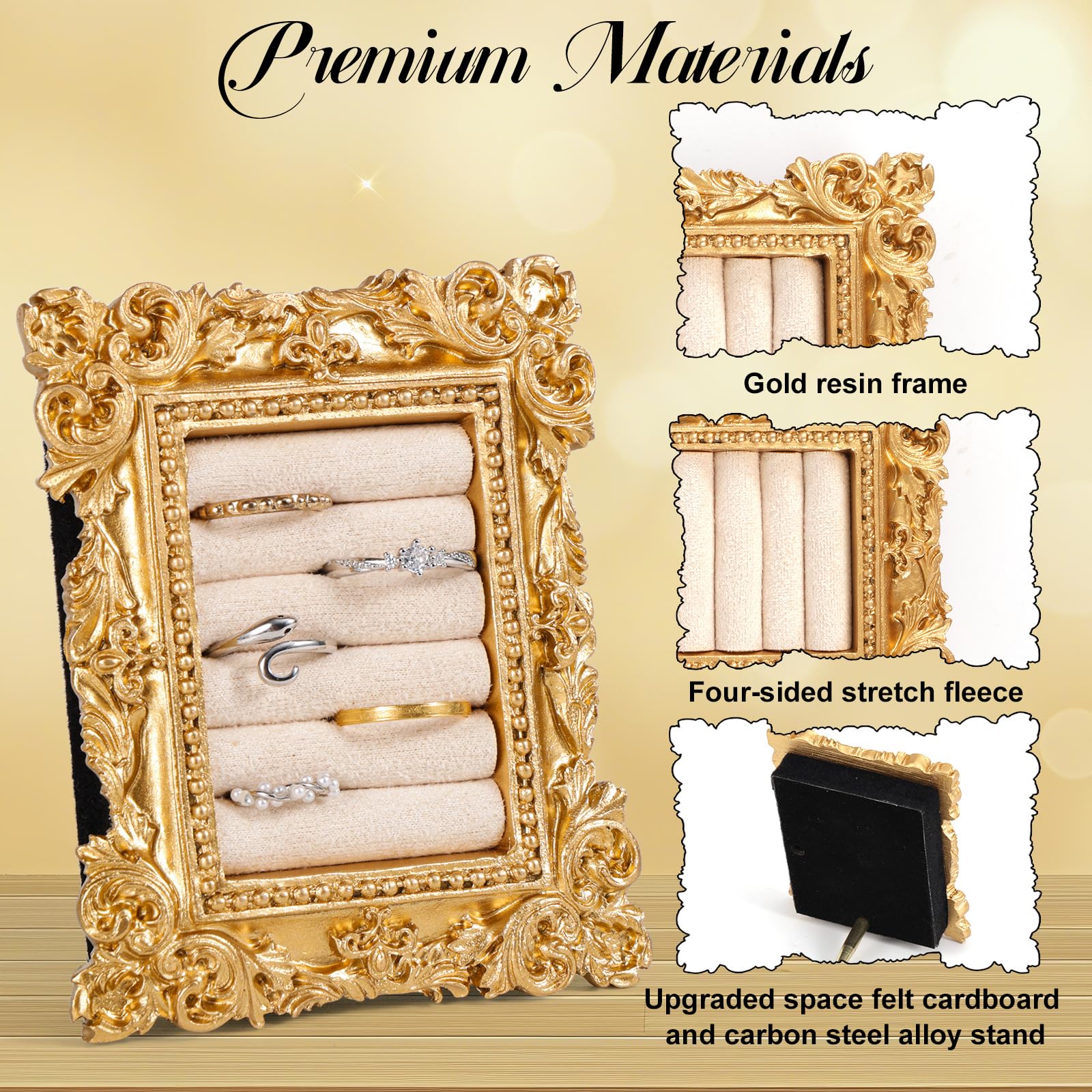Présentoir à Bagues Vintage Baroque – Support Bijoux En Résine & Velours – 10x8,5 Cm – Blanc Crème