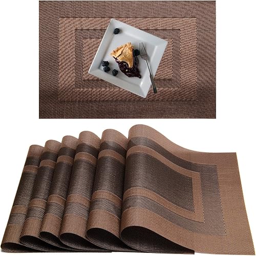 Miniatura 32 de Manteles individuales de vinilo de plástico, lavables, resistentes al calor, duraderos, de PVC, antideslizantes, tejidos, para cocina, comedor Azul