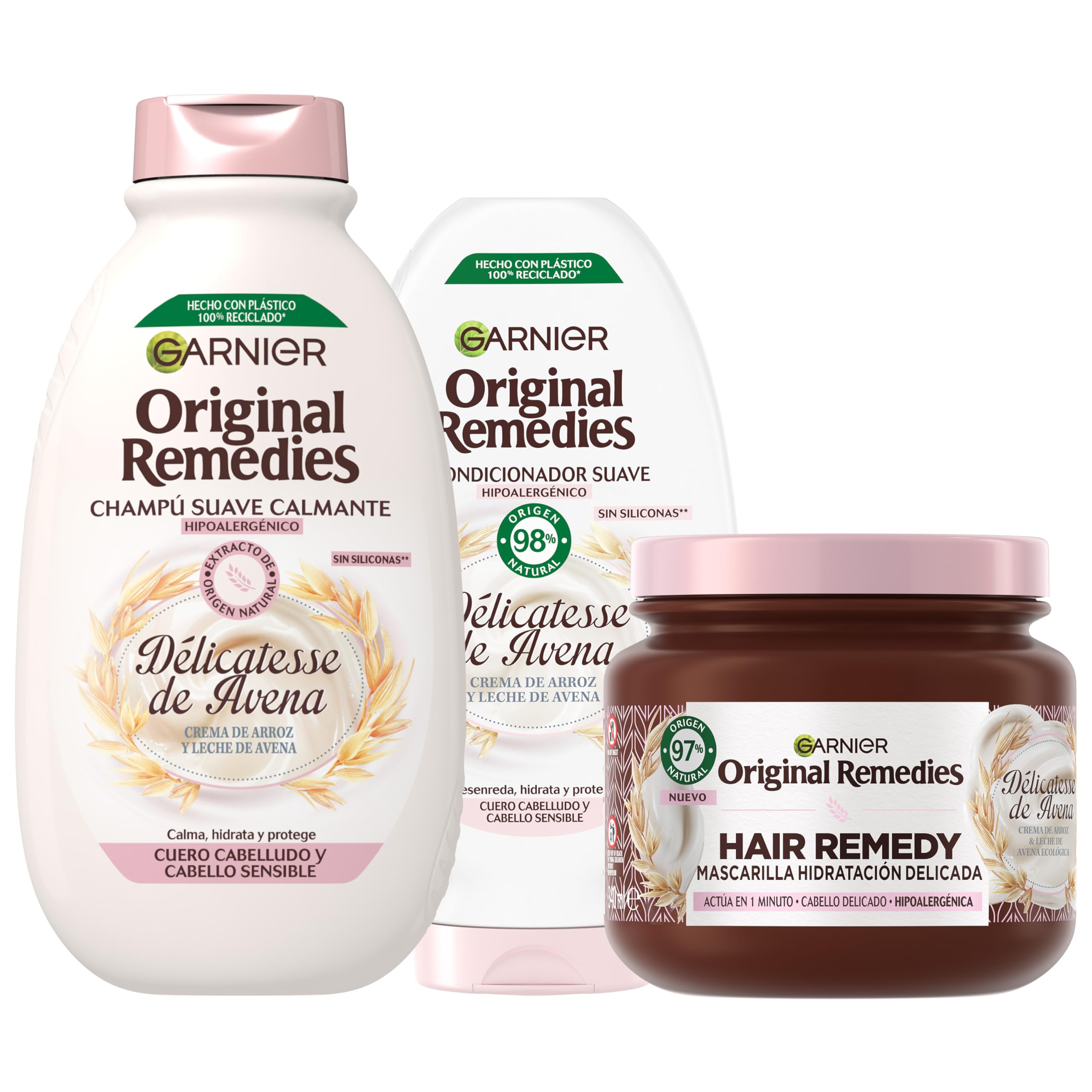 Garnier Original Remedies Délicatesse de Avena Rutina: Champú 400 ml + Acondicionador 250 ml + Mascarilla 340 ml