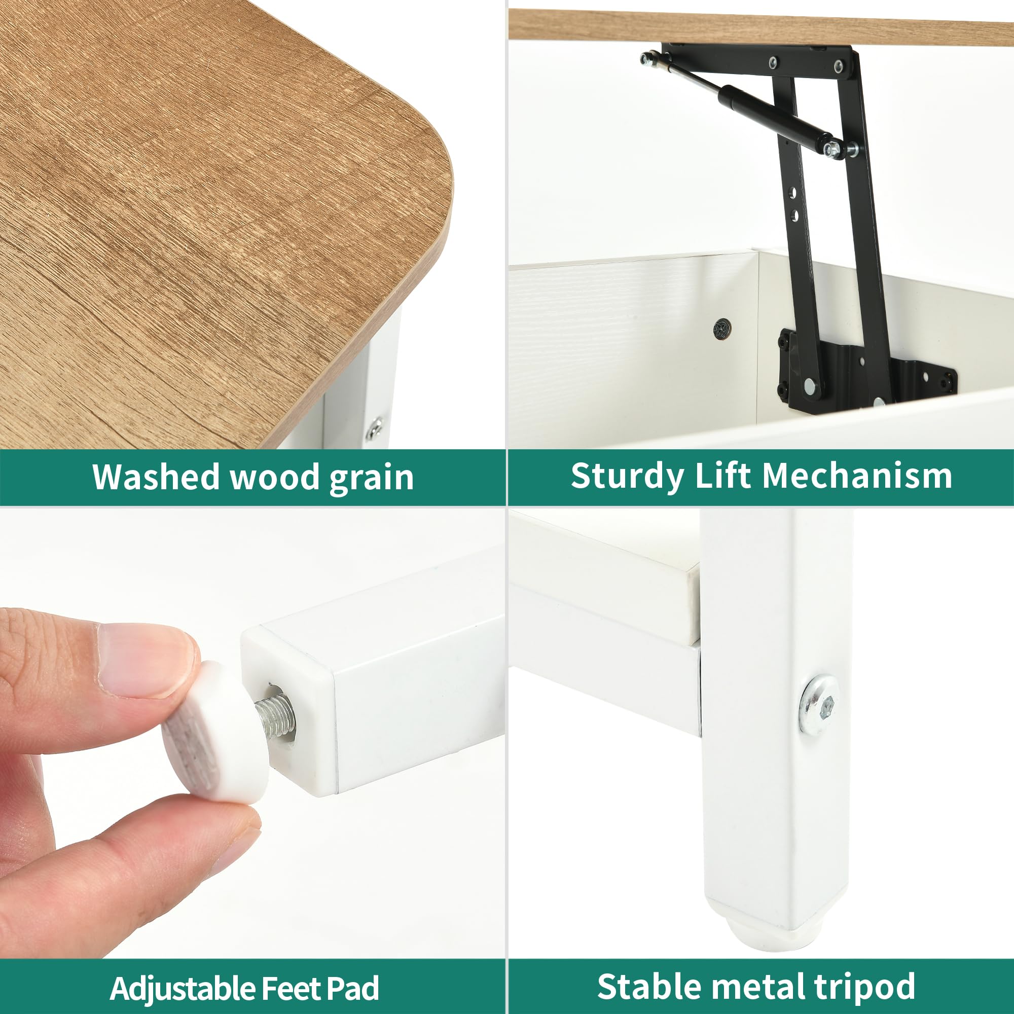 YITAHOME Mesa de Centro Elevable con LED, 2 USB y 2 Enchufes, Mesa de Café para Salón con Espacio Abierto y Oculto, 100X50X48cm, para Comedor, Dormitorio, Oficina