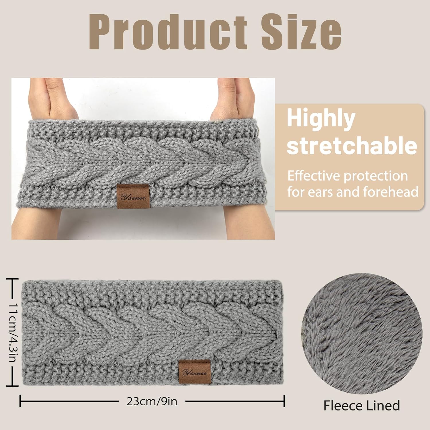 YSense 4 Pack Womens Ear Warmer Headband, Cable Knit Winter Headbands Fleece Lined Ear Warmers Stocking Stuffers for Women - Image 4