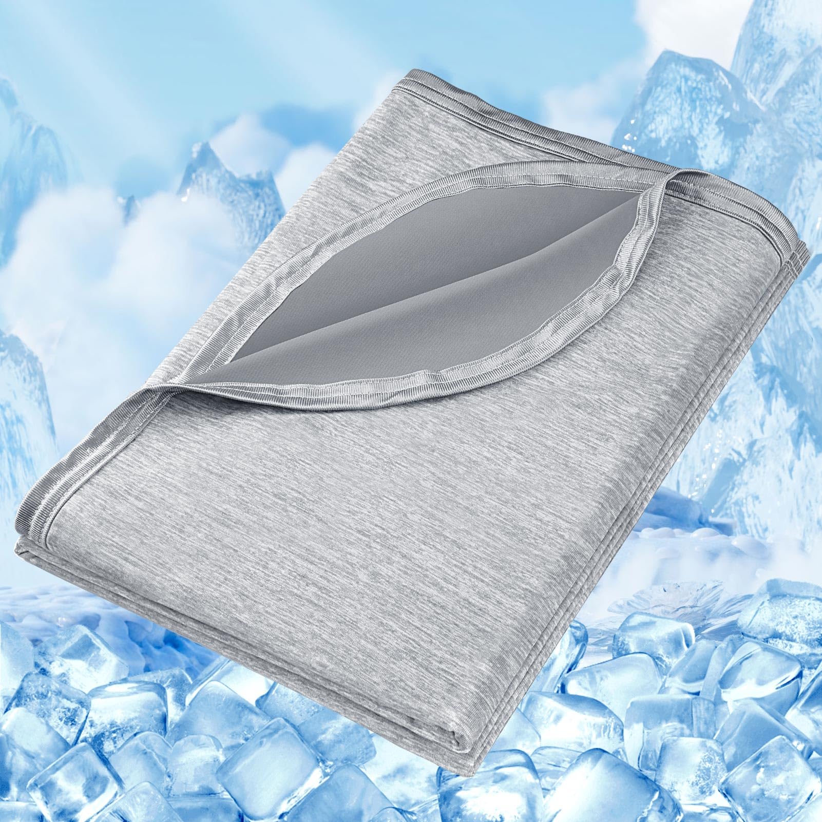 Fuqiduo Kühldecke 150 x 200cm,Selbstkühlende Decke, 2 in 1 Doppelseitige Leichte Sommerdecke, Arc-Chill Q-Max>0.43 Kühlende Decke Cooling Blanket zum Schlafen für Menschen, Grau