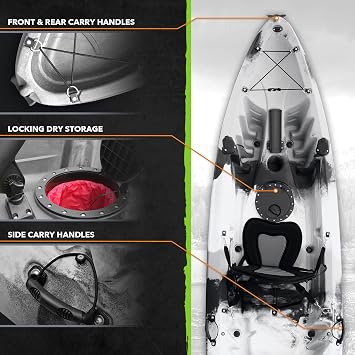 Elkton Outdoors Cormorant 2 Person Tandem Inflatable Fishing Kayak, 10-Foot with EVA Padded Seats, Includes 2 Active Fishing Rod Holder Mounts