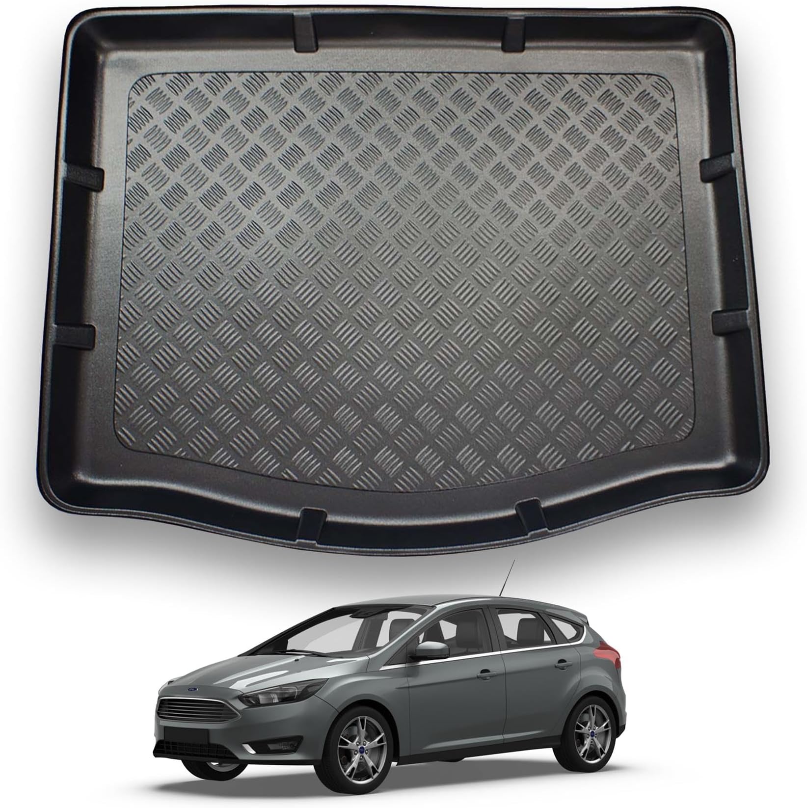 NOMAD Ford Focus (2011-2018) [MK3] Boot Liner [Hatchback with Space Saver Spare Wheel or Tyre Kit] Tailored Fit Mat Protector Waterproof Raised Edges Compatible Custom Accessory Dog & Pet Friendly