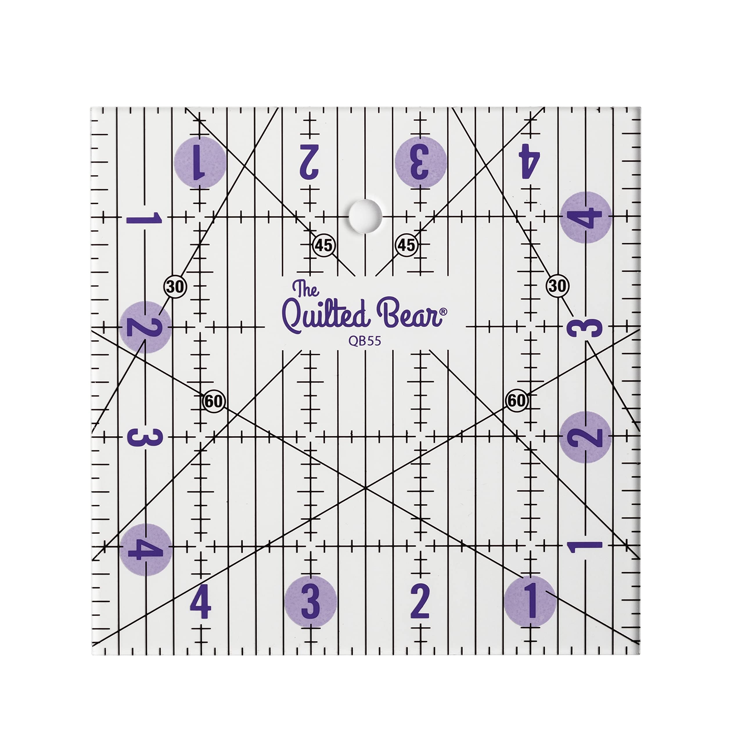 The Quilted Bear Quilting Rulers - Transparent Acrylic Non-Slip Quilting & Sewing Ruler with Precise Black Lines & 30, 45 & 60 Degree Angles - Essential Tool for Perfect Sewing Results (5" x 5")