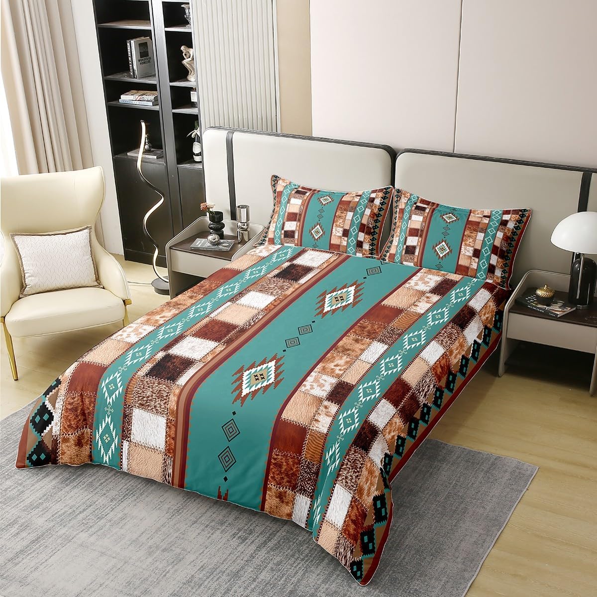 Erosebridal 100% Cotton Patchwork Cowhide Comforter Cover Bohemian Exotic Western Bedding Sets Queen,Ethnic Tribe Arrow Aztec Duvet Cover Farm Animals Bull Cow Print Farmhouse Decor