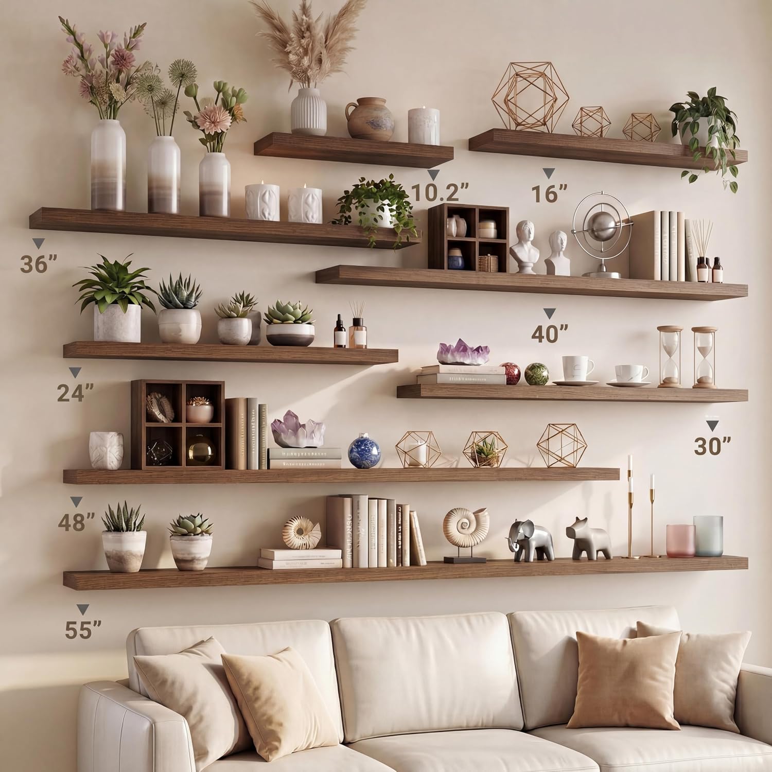 Vivelove 30 Inches Floating Shelves Wall Mounted, 10" Deep Wall Shelves for Bedroom, Bathroom, Living Room, Kitchen, Office, Home Decor, Modern Shelf, Set of 2, Walnut, 30x10.2x1.5