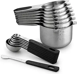 Spring Chef Magnetic Measuring Cups & Spoons Set (Patent Pending), Strong N45 Magnets, Heavy Duty Stainless Steel Fits in Spice Jars for Baking & Cooking, BPA Free, Round Set of 15 with Leveler, Black