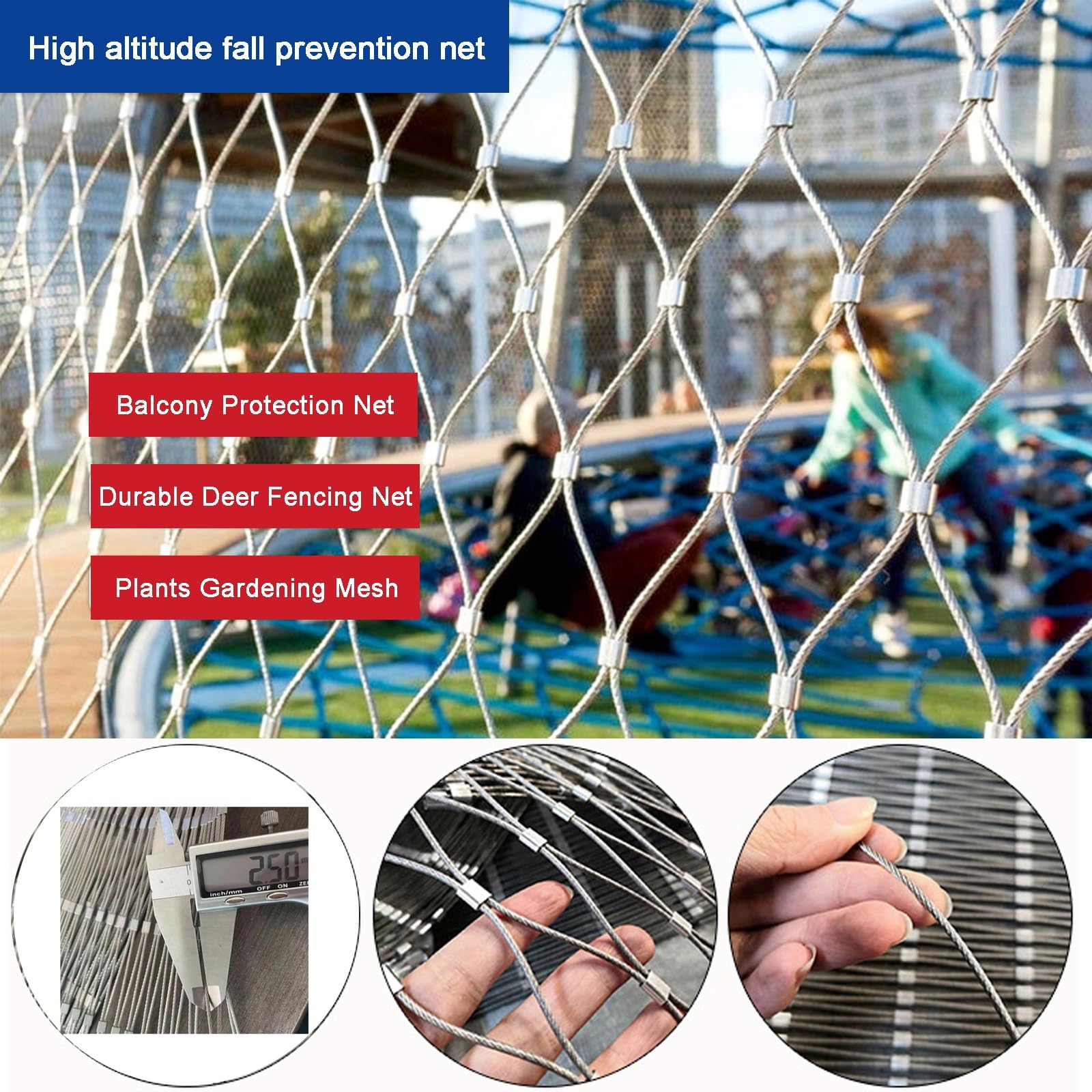 Flexible Cable de Malla de Acero Inoxidable，304 Red Cuerda Acero Inoxidable，Malla Ganadera，Red De Apoyo A La Planta，Resistencia Al Impacto，para Campo de Fútbol Jardín(L0.8xW30m/2.62xW98.42ft)