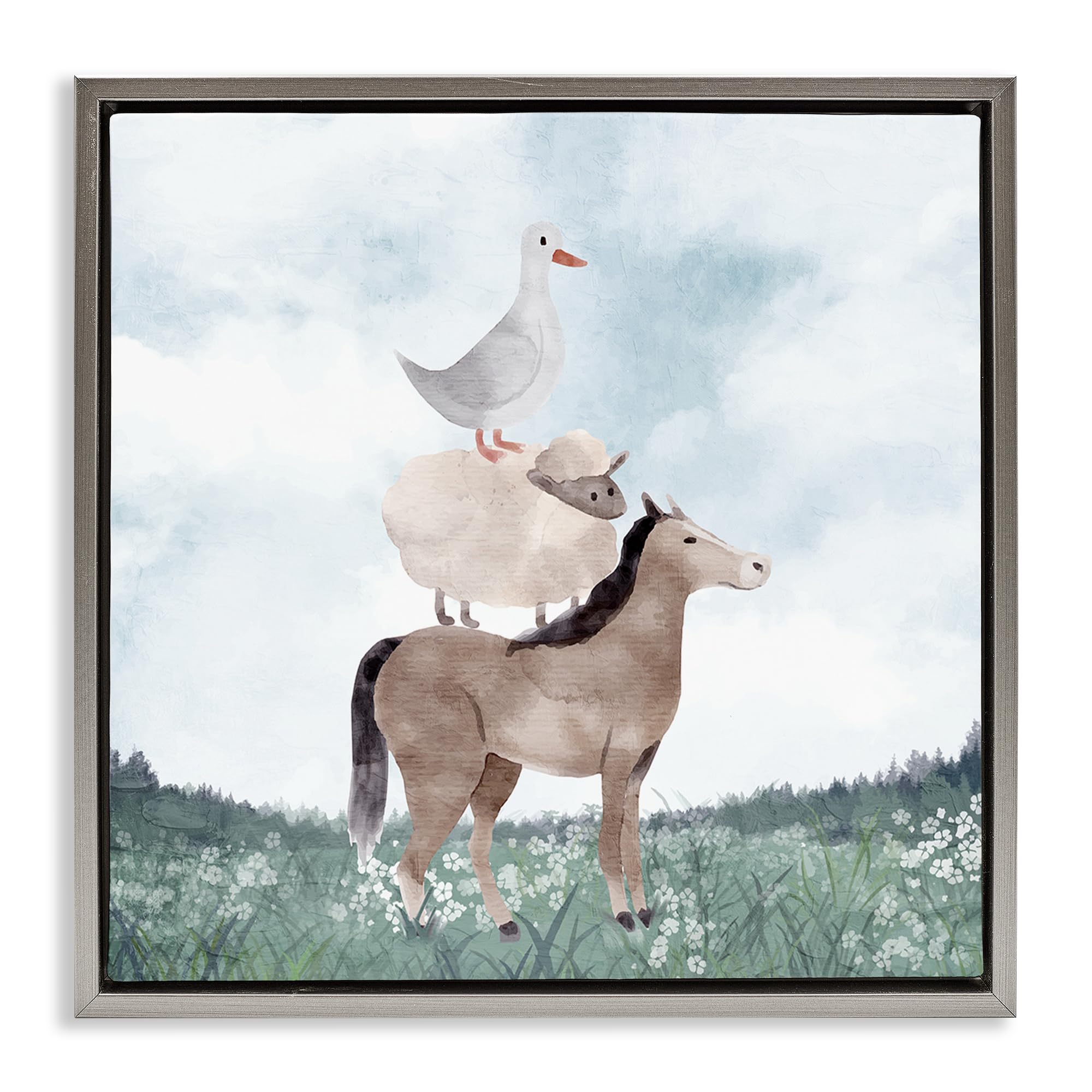 'Muted Blue Sky Farm'| Floating Frame Canvas Art
