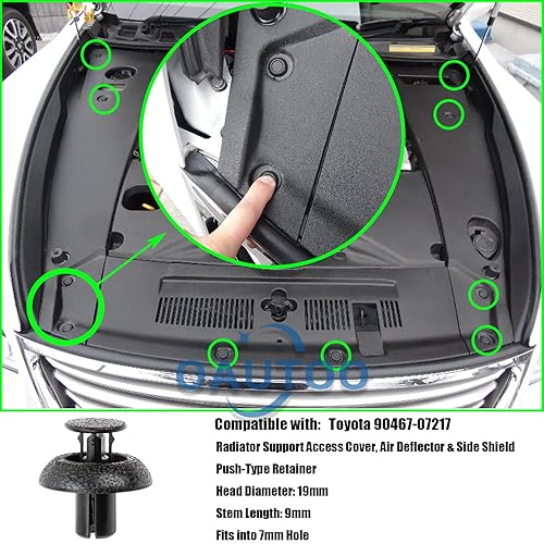 Miniatura 4 de OAUTOO Cubierta de acceso para soporte de radiador, deflector de aire y clip de retención de escudo lateral 90467-07217 para Toyota 4Runner Corolla
