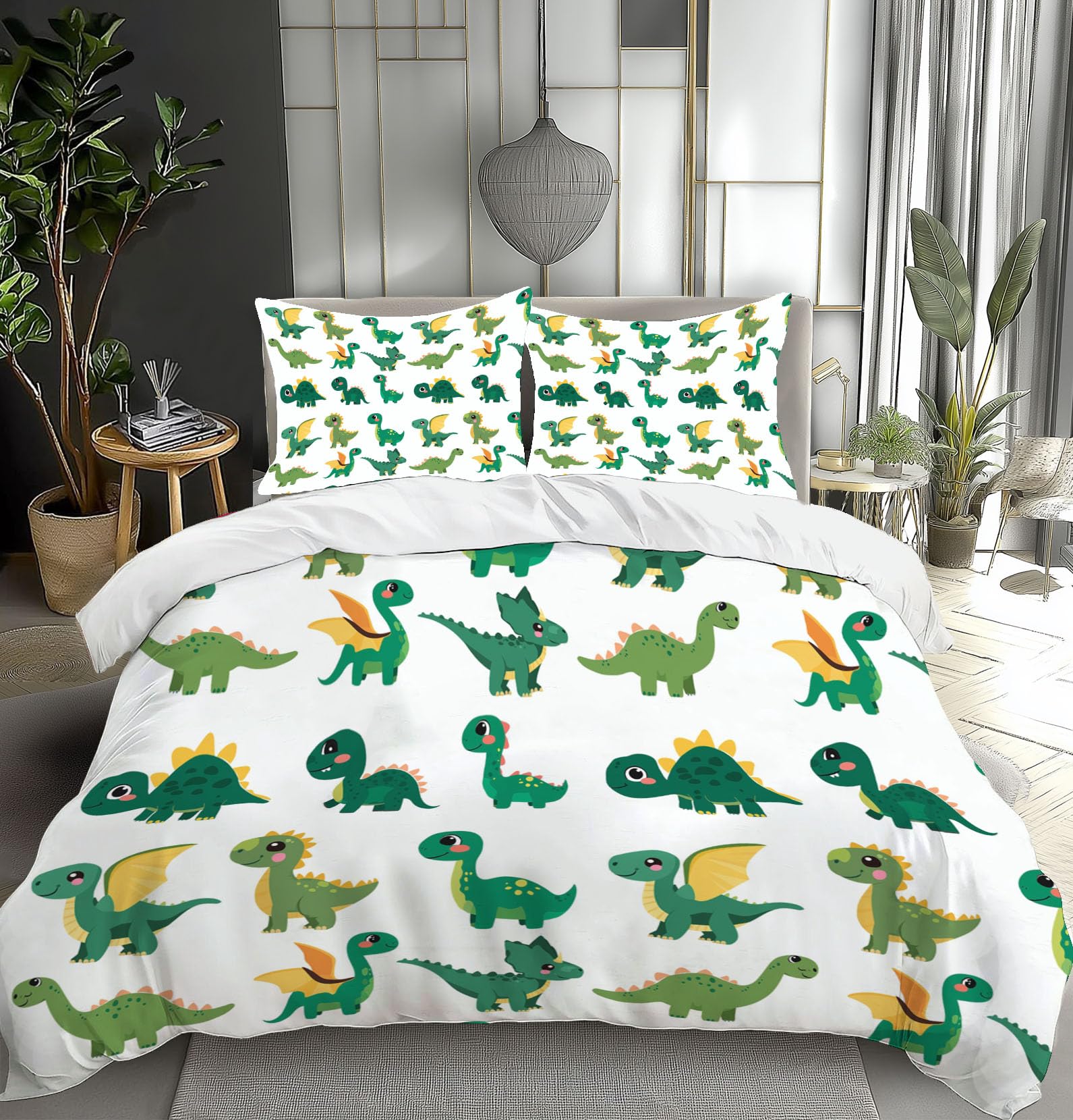 Housse de Couette Dinosaure 220x240 avec Fermeture Éclair Facile