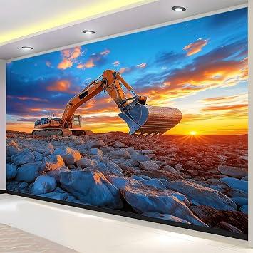 Customizable Size Photo Mural Construction Excavator Photo Wallpaper for Living Room Bedroom Office Large Wall Mural 144 W x 100 H
