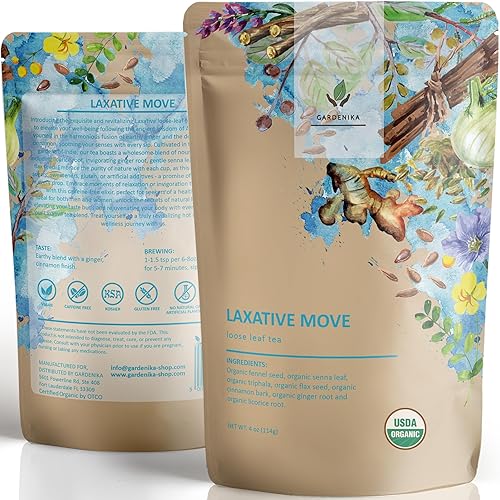 Miniatura 1 de Gardenika - Té suelto orgánico Laxante, a base de hierbas, sin cafeína, certificación kosher de la KSA, ayurvédico con hinojo, jengibre, senna, y