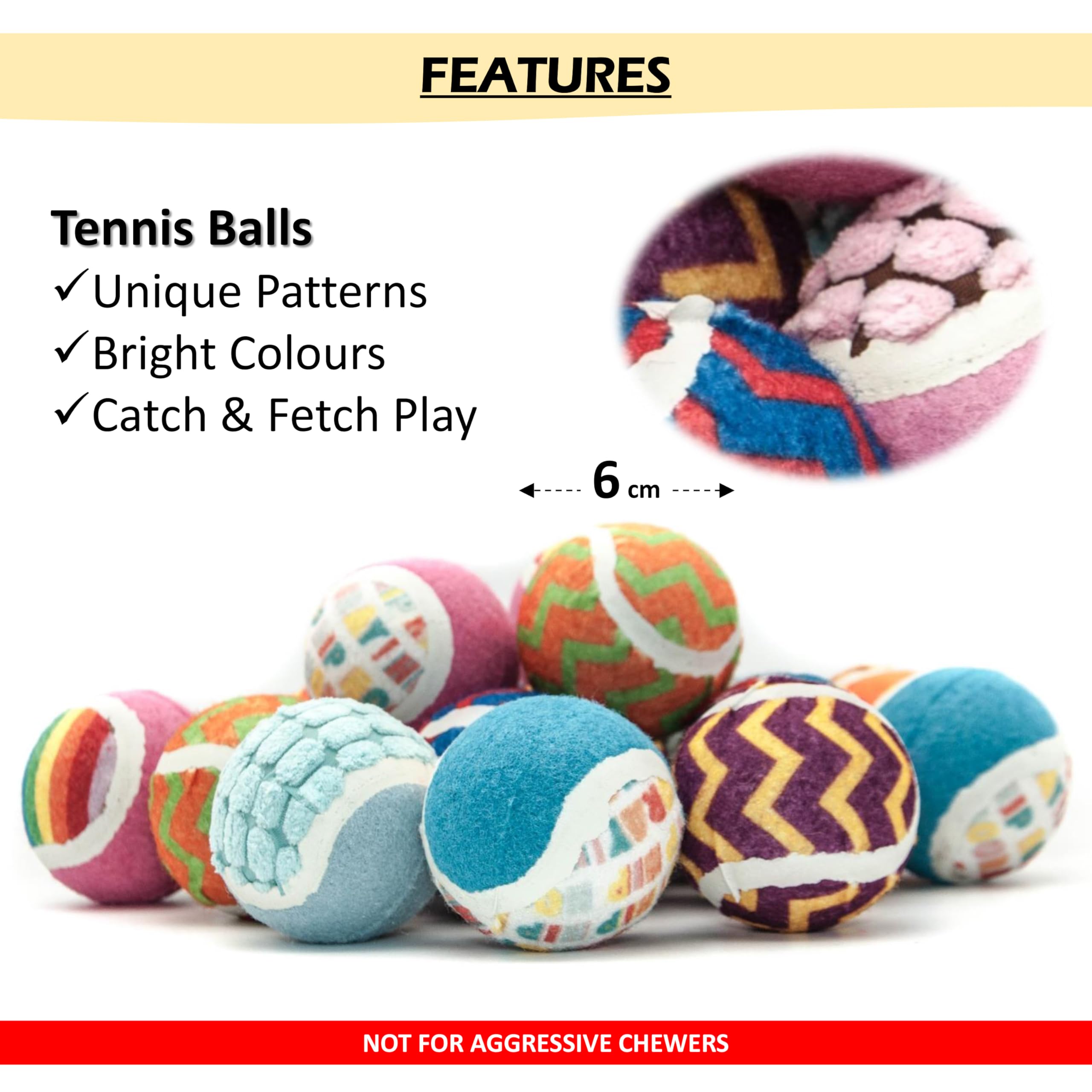 Petopedia 8 X 6cm Rubber Dog Balls PATTERN TENNIS BALL for Dogs Interactive Dog Toys for Boredom Dog Presents for Dog Tennis Balls Pet Toys Assorted Dog Gifts Bundle Lot (6cm (Pack of 8) - Image 3