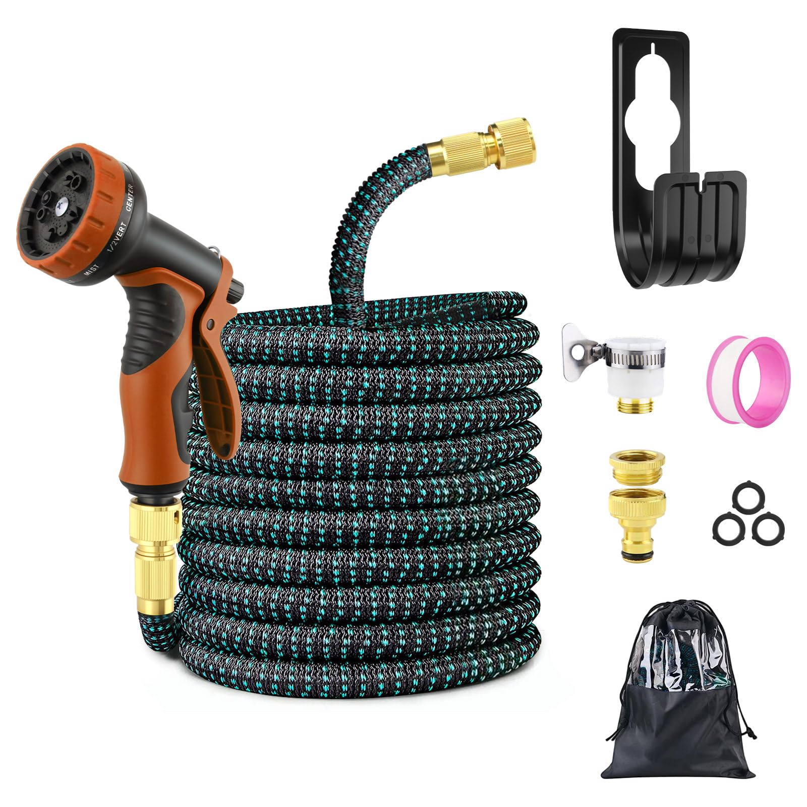 Flexibler Gartenschlauch 74FT/22,5M - Strapazierfähiger Wasserschlauch Flexibel mit 10-Funktions Gartenbrause, 1/2 Zoll, 3/4 Zoll Schlauchadapter, Gartenschlauch für Autowäsche Garten Haustier