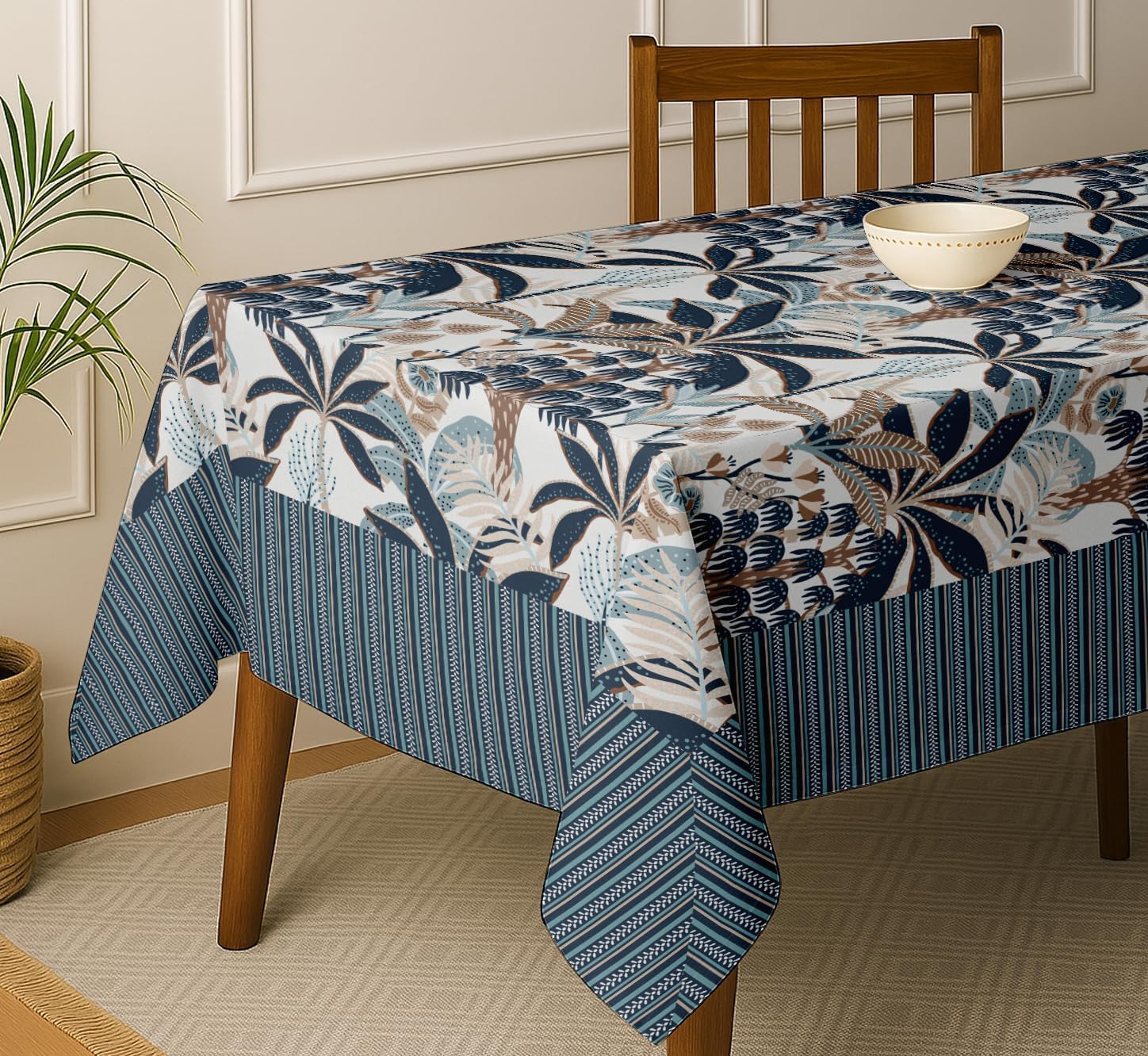 Floral Design Tablecloth - Black 120x60 Inch Cotton Dining Table Cover, Designed for 6 Seater Tables, Washable & Reusable, Perfect for Everyday Dining, Parties & Holiday Gatherings