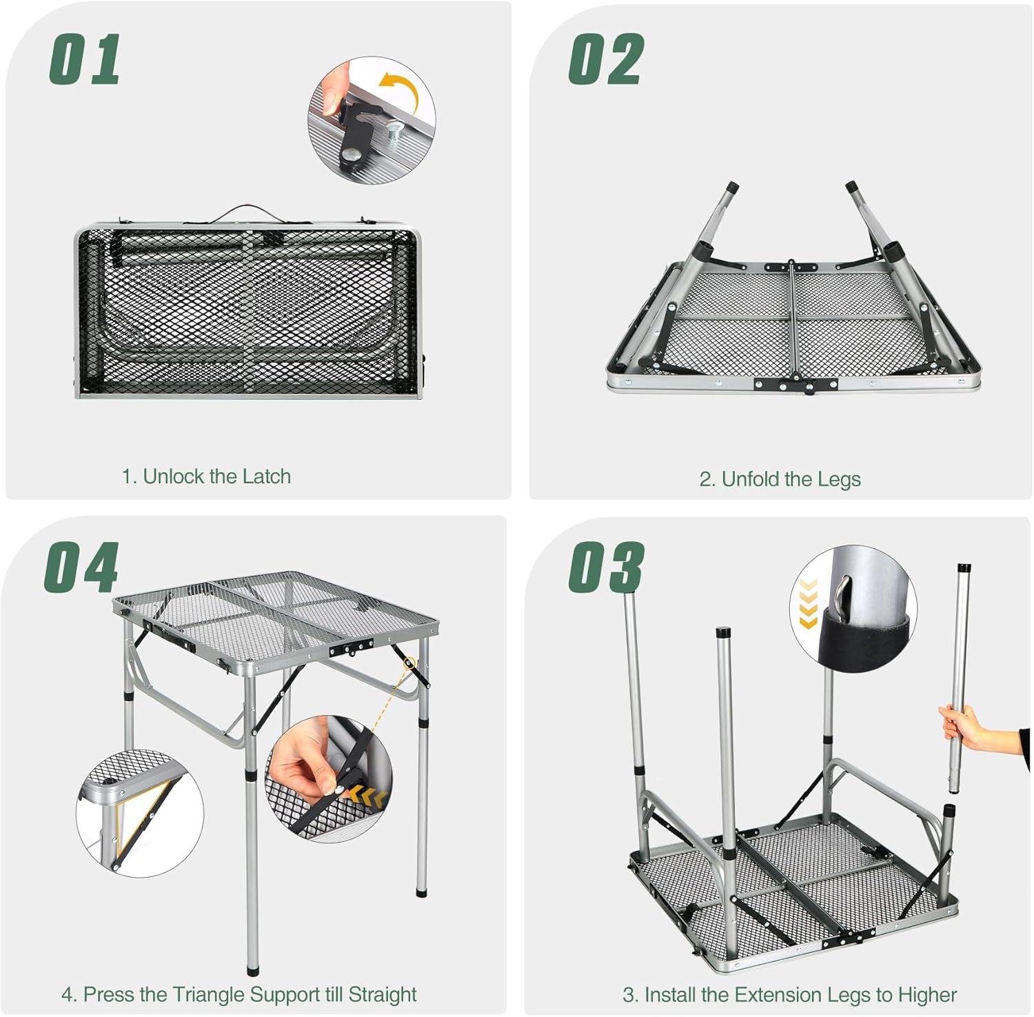 Portable Grill Table for Outside, Aluminum Folding Grill Stand