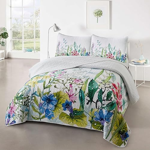 Miniatura 3 de Juego de edredón reversible de 3 piezas de microfibra suave y suave para todas las estaciones, 1 edredón y 2 fundas de almohada (tamaño King, 106 x