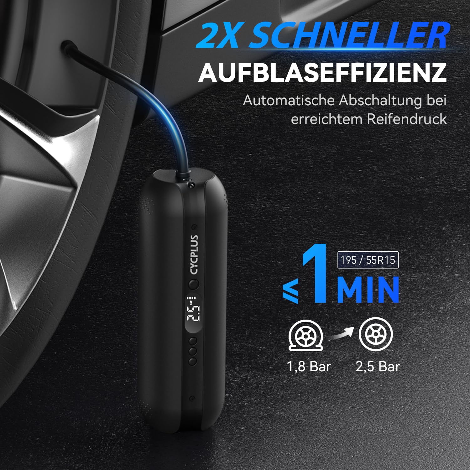 CYCPLUS Luftpumpe, 12V DC/AC 2-in-1, Max 150PSI Automatische Abschaltung Elektrischer Kompressor Tragbar Fahrradpumpe