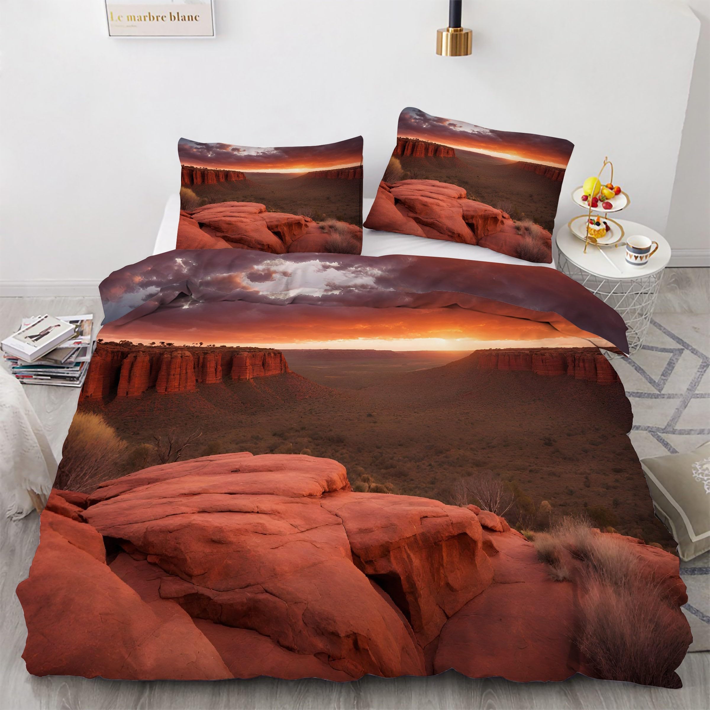 Parure de lit 90x190 coucher de soleil avec housse de couette en microfibre et taies d'oreiller