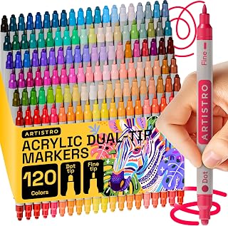 ARTISTRO 120 Acrylic Paint Markers for Rock, Fabric, Wood, Glass, Craft, Decoration - Dual-Tip Paint Pens - Stocking Stuffers, Christmas Gift Idea for Teens, Grandkids, Kids - Art Supplies