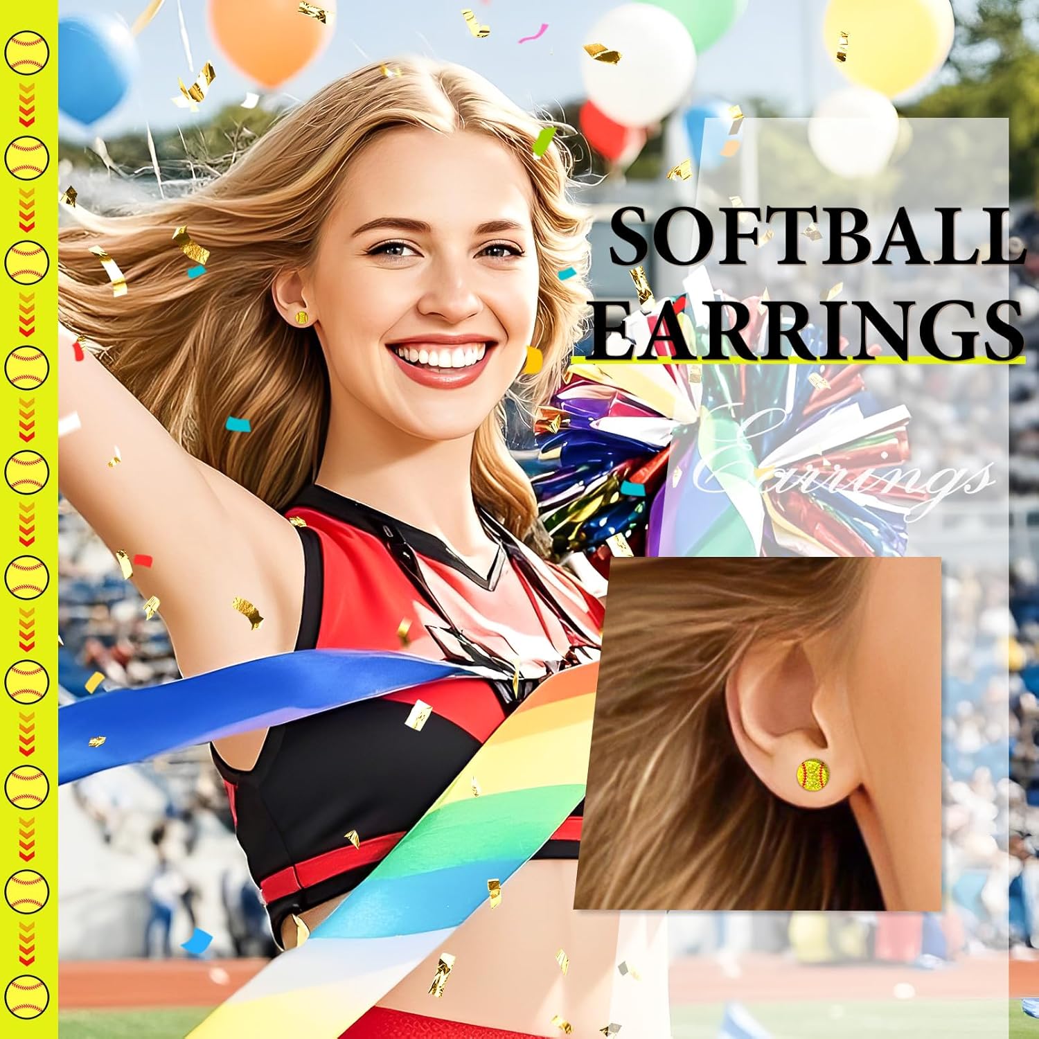 Softball Earrings for Women Sparkly Softball Earrings Round Stud Earrings Sport Lover Holiday Party Jewelry for Women - Image 4