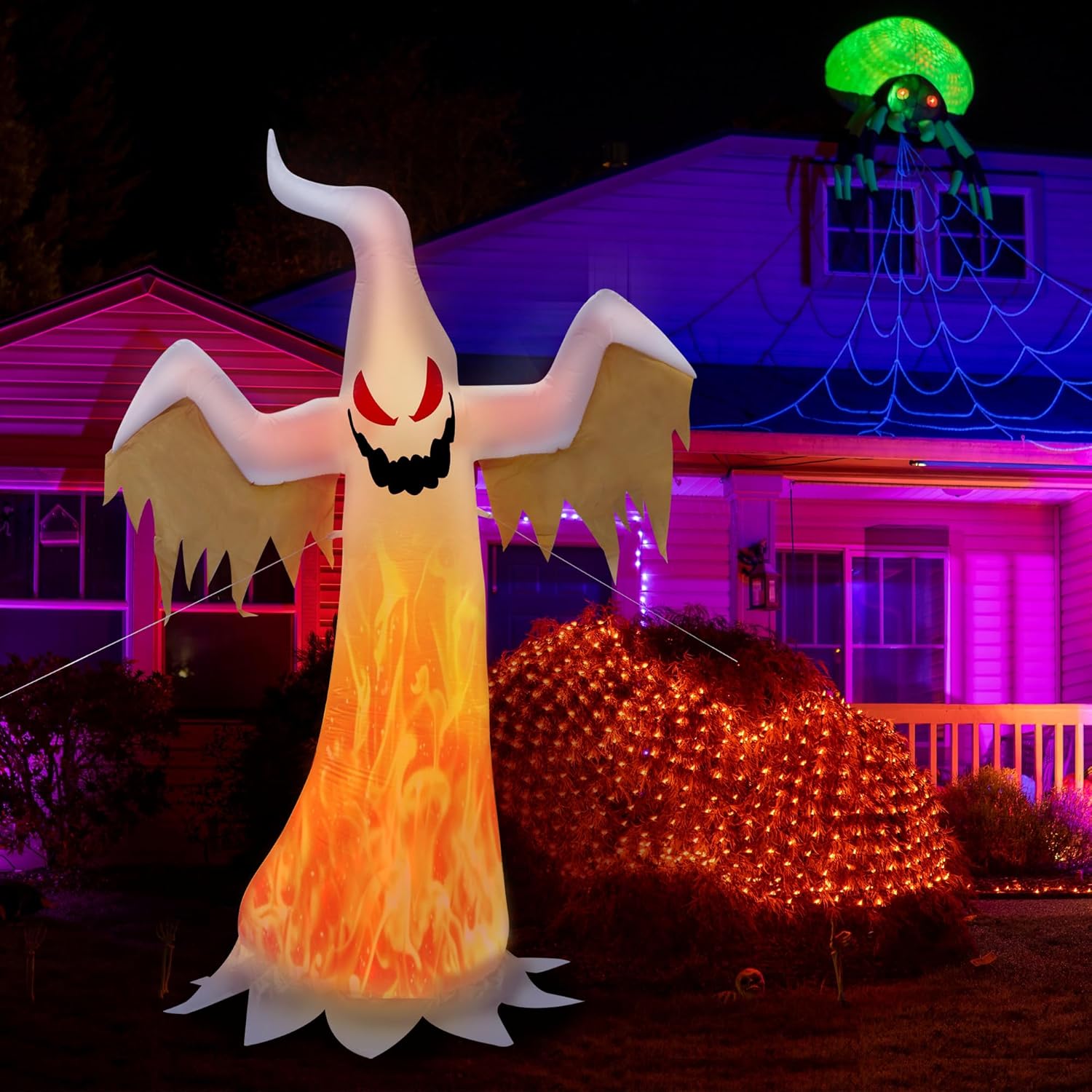 8 FT Halloween Inflatable Ghost Lighted, Halloween Decorations Outdoor Inflatables with Build-in LED Blow Up Lights for Yard Garden (White Ghost)