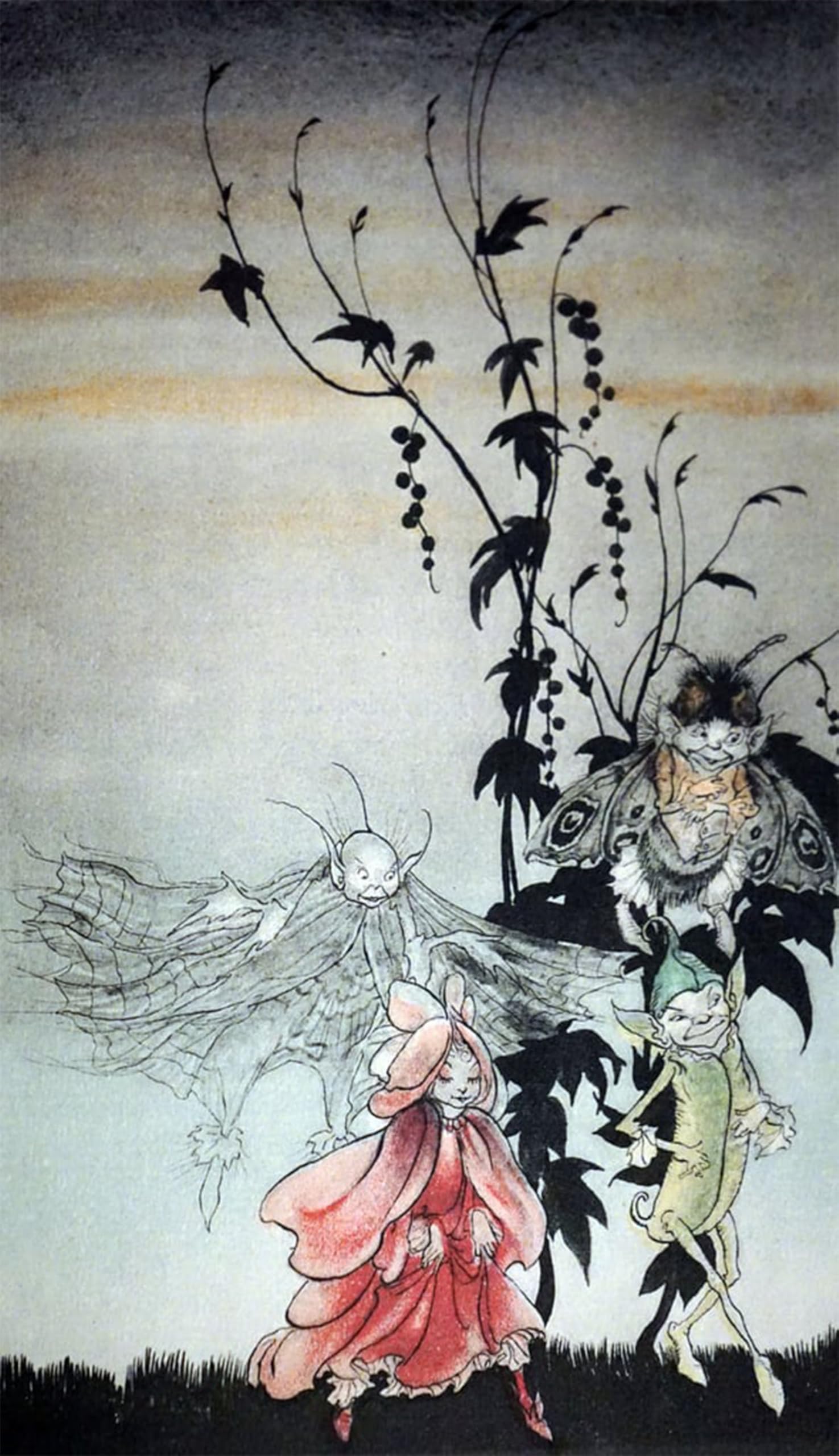 SERENDIPITP Abstract Painting Mural Print Picture Wall Decor Painting Peaseblossom Cobweb Moth Mustardseed by Arthur Rackham Vintage Wall Artwork for Home Decor 60x90cm