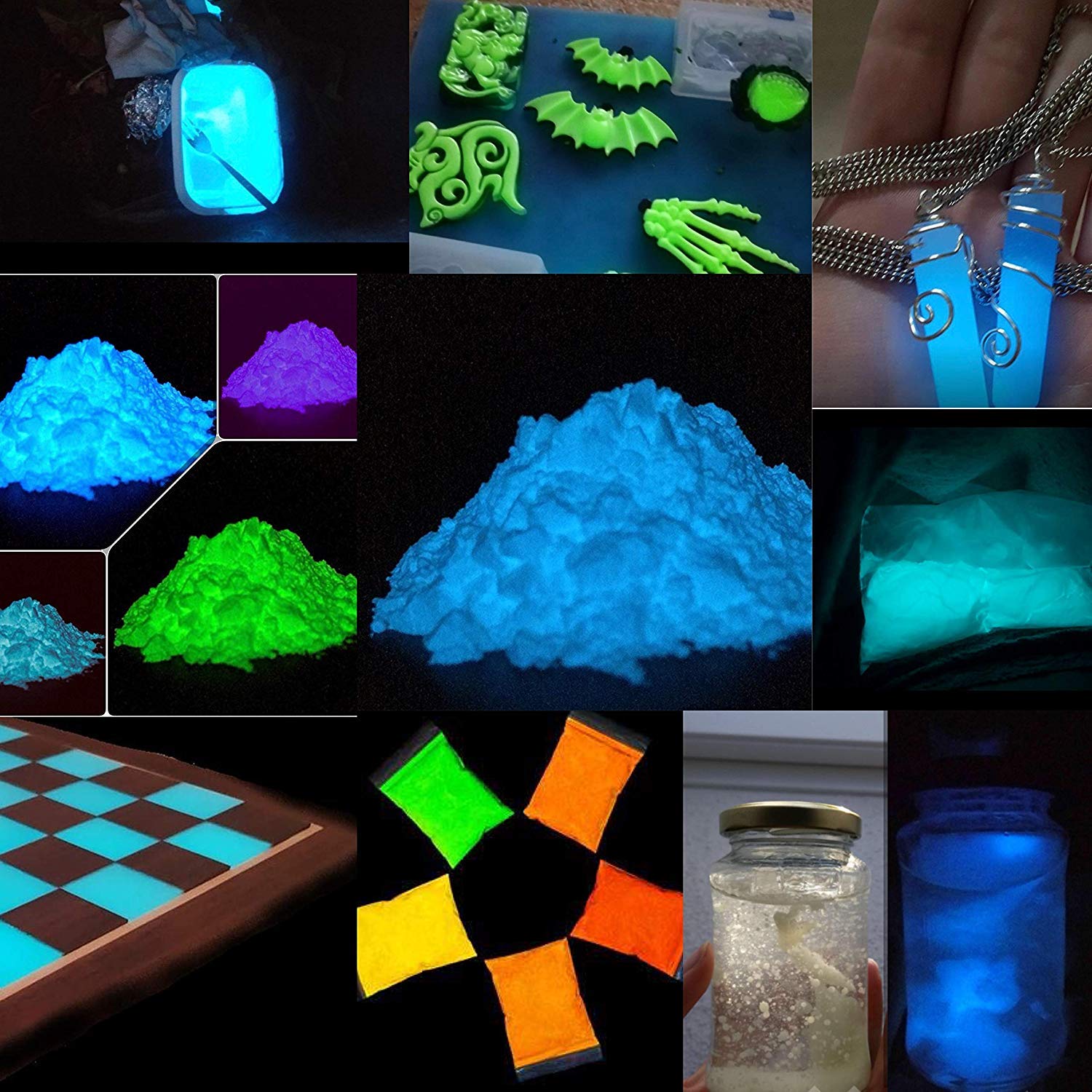 TFC świecący proszek niebieski, 500 g, pigmenty świecące, ładowanie światłem dziennym, sztucznym lub światłem UV, farba fluorescencyjna (fosforyzująca)
