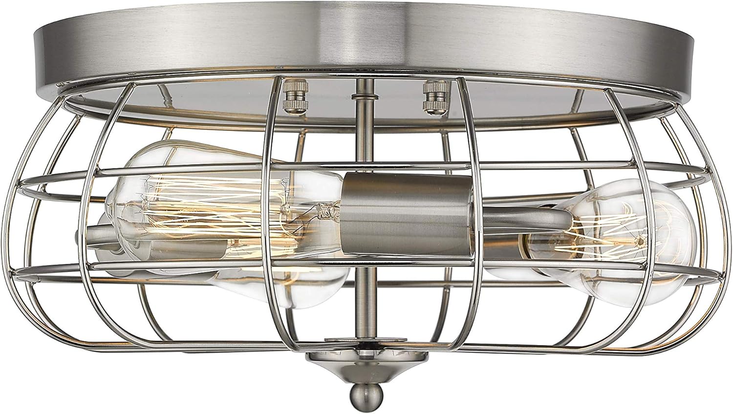 Frее Shірріng оƒƒеr Harriet Industrial 3-Light Vintage Metal Cage Flush Mount Ceiling Light, Brushed Nickel Finish, Retro Ceiling Lighting Fixture for Bedroom, Dining Room, Living Room, Farmhouse Lighting, HCL03BN-3