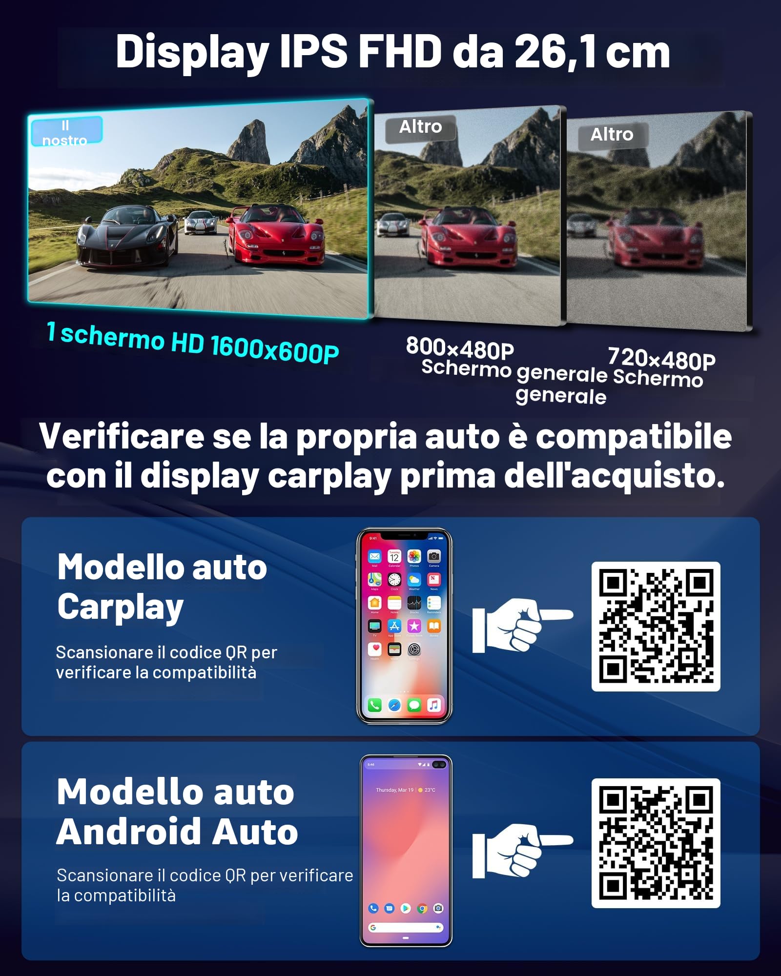 2026 Esclusività Schermo Carplay Auto Android Auto Wireless con Staffa di Supporto Touchscreen da 10,26 Pollici Schermo Autoradio Car Play con Telecamera di Retromarcia Navigazione GPS Siri/Goo-gle