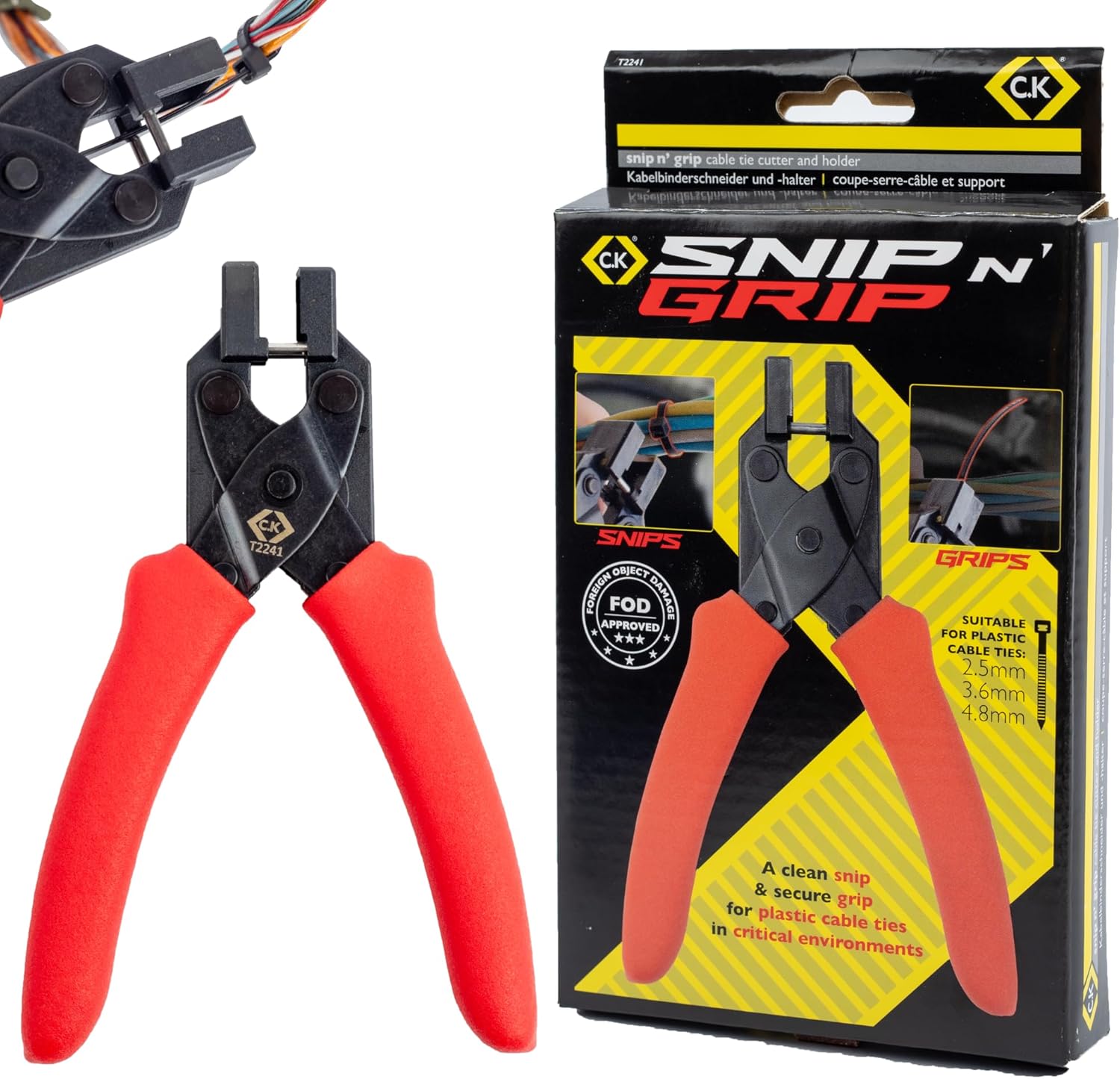 C.K Tools Cable Tie Installation Cutter, Tensioning & Flush Cut Pliers for Plastic Cable Ties, Patented Grip, Premium Japanese Steel, for Professional Electricians, Aerospace, Data Cabling, CK T3970