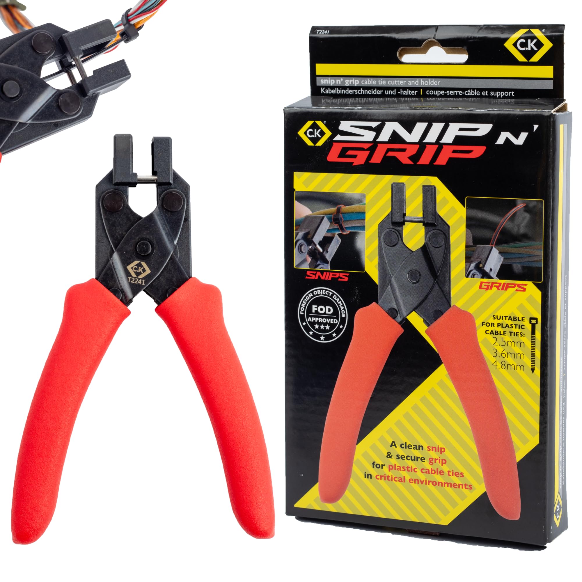 C.K Tools Snip n’ Grip Cable Tie Cutter & Holder, FOD Engineered Head, Retain Cut Ends, High-Carbon Steel