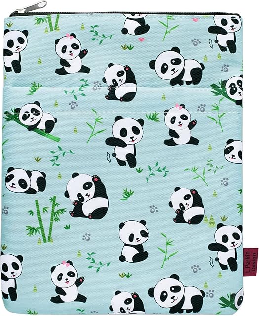 Book Sleeve Panda Book Protector, Book Covers for Paperbacks, Washable Fabric, Book Sleeves with Zipper, Medium 11 Inch X 8.7 Inch Bookish Gift